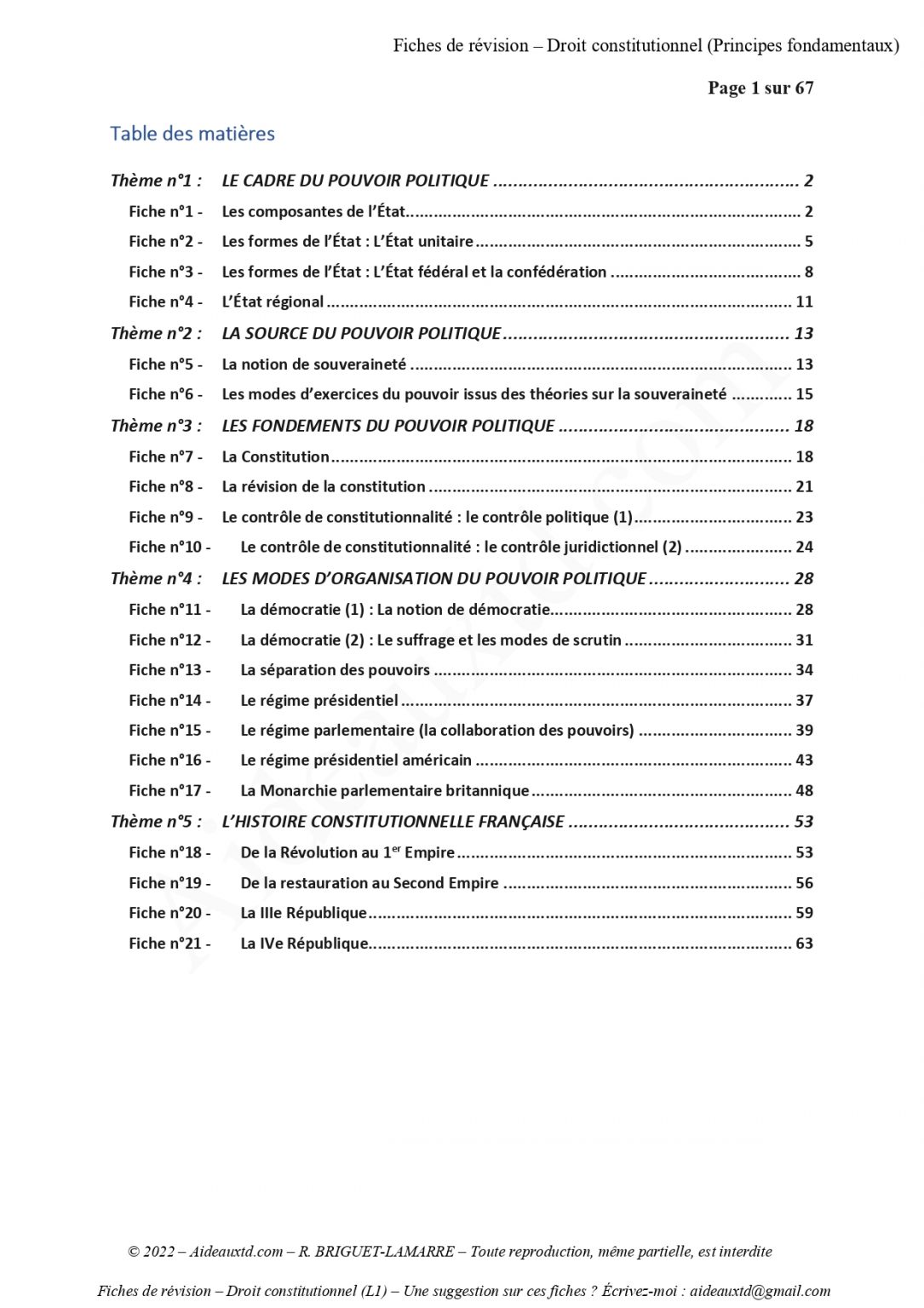 Fiche Révision Droit Constitutionnel L1 Semestre 1