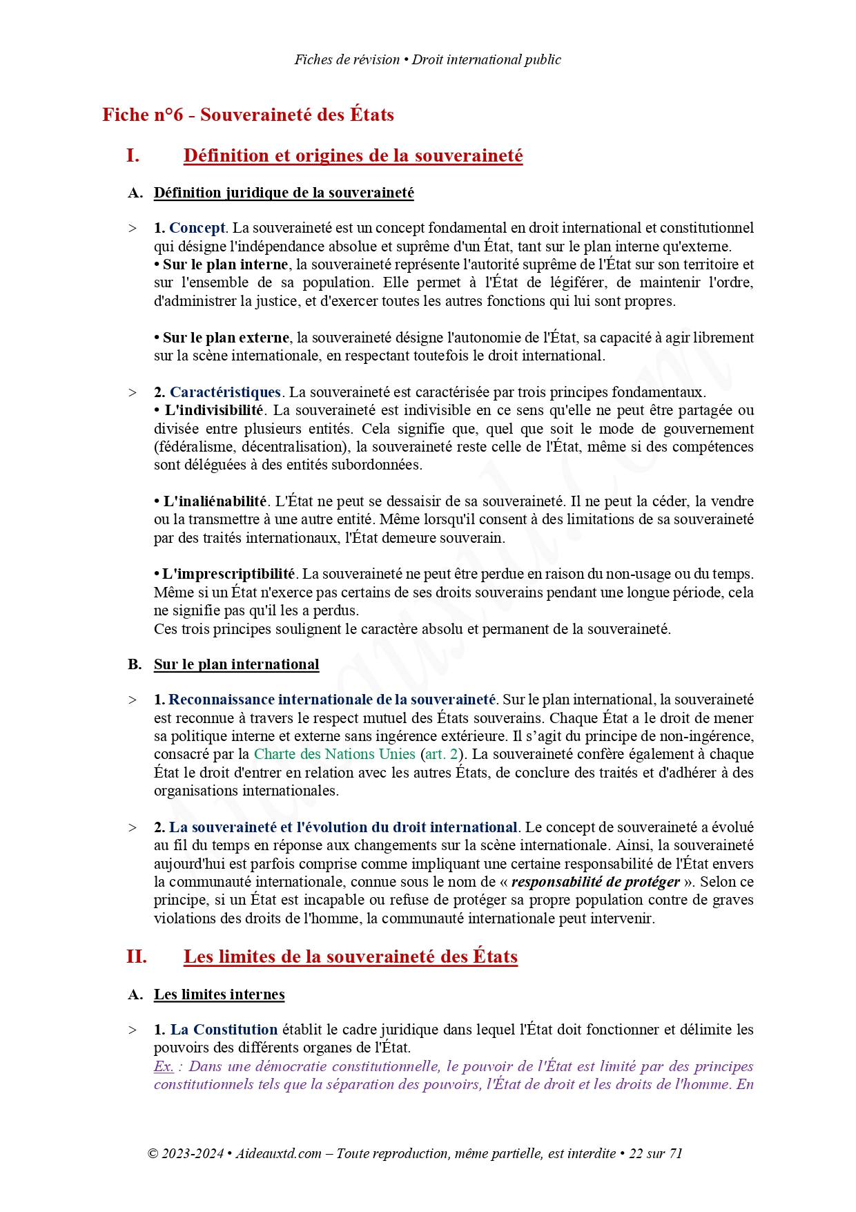 Exemple de fiche de révision de Droit international public