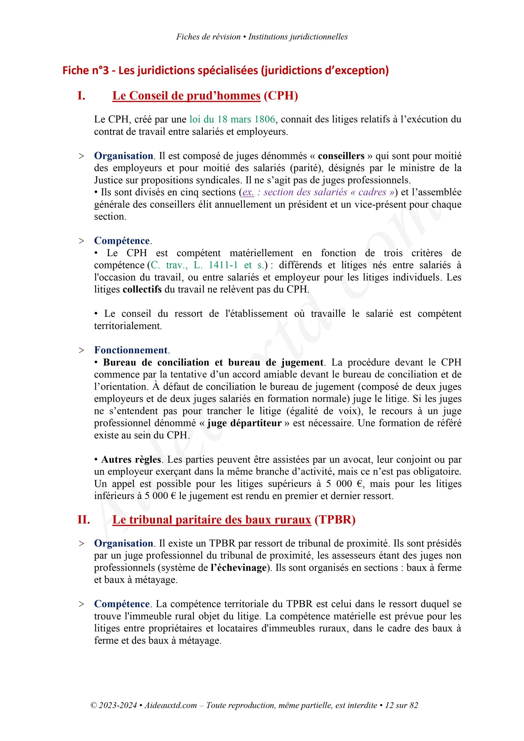 Fiches Institutions juridictionnelles Extrait Les juridictions specialisees