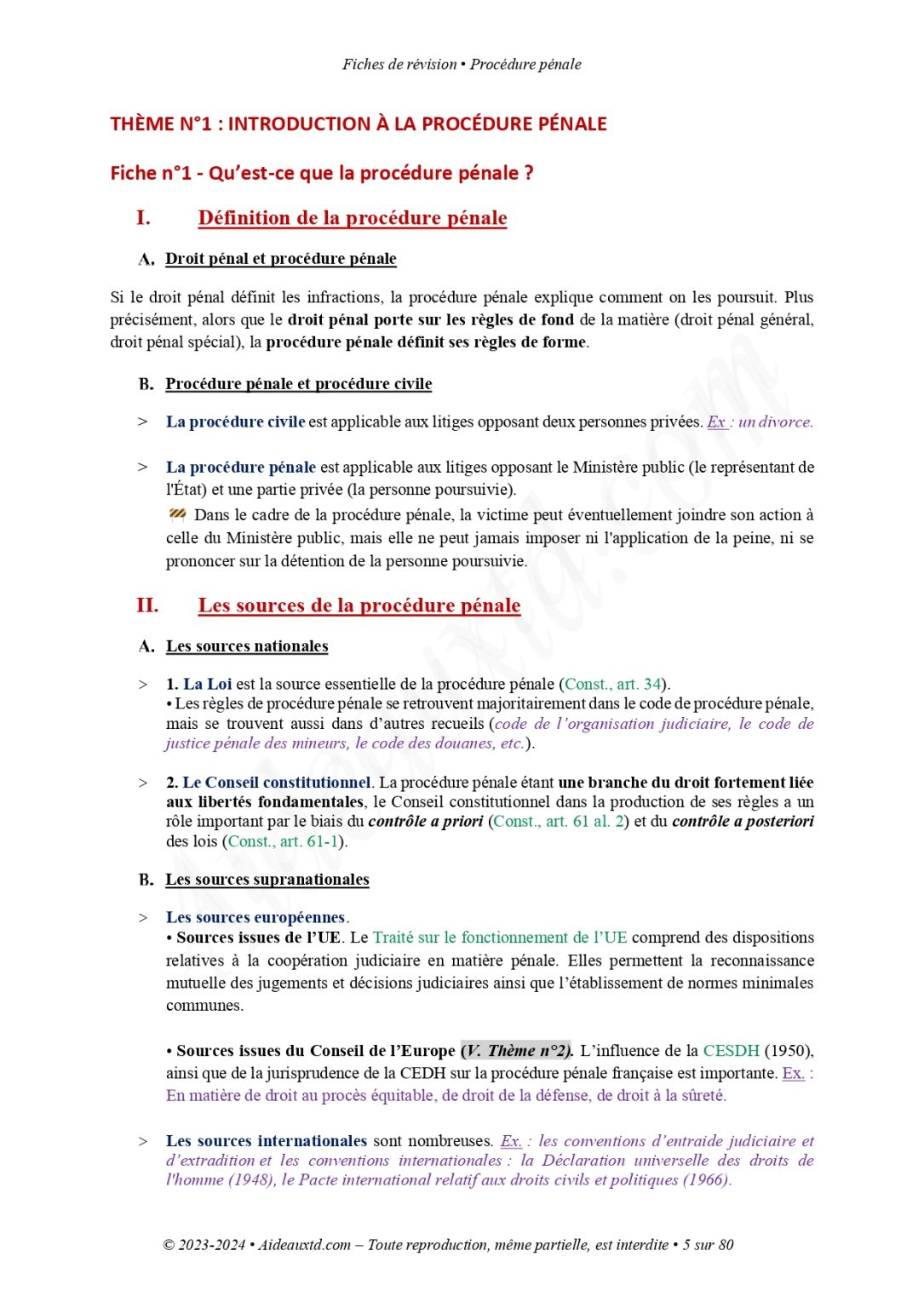 Cours de Procédure pénale (introduction) | Aideauxtd.com