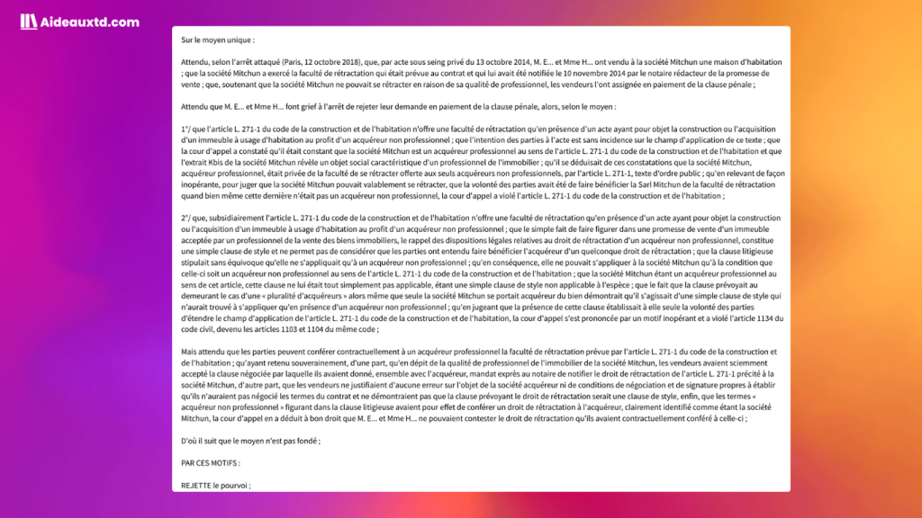 Exemple de commentaire d’arrêt / fiche d’arrêt (droit des contrats)