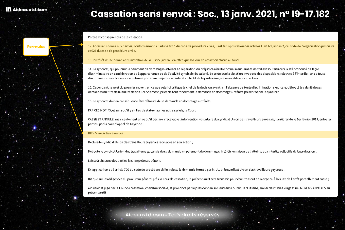Exemple cassation sans renvoi