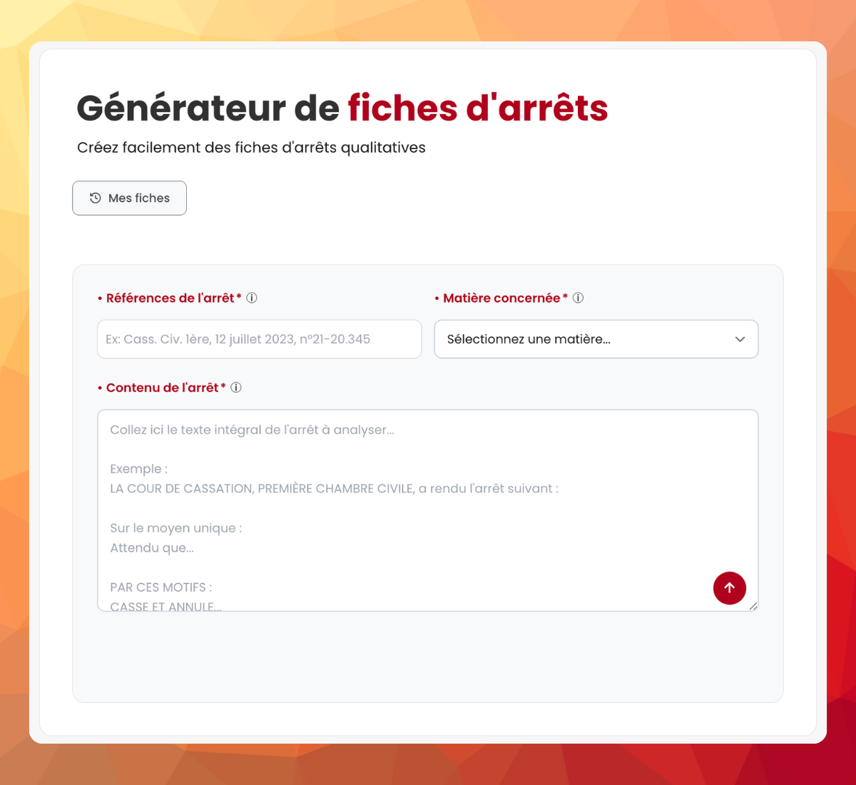Interface de saisie du générateur