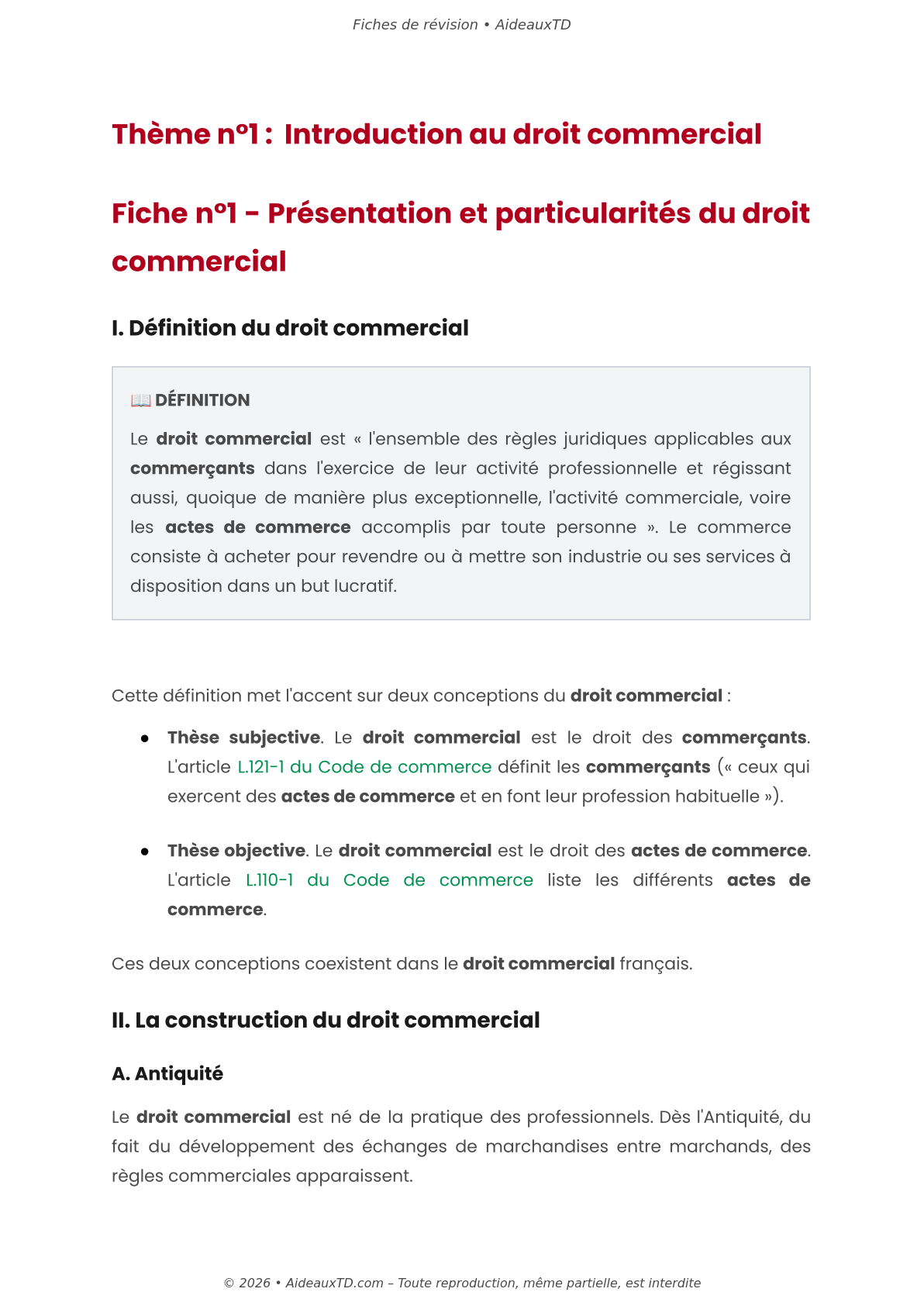 Fiches de révision — Droit commercial