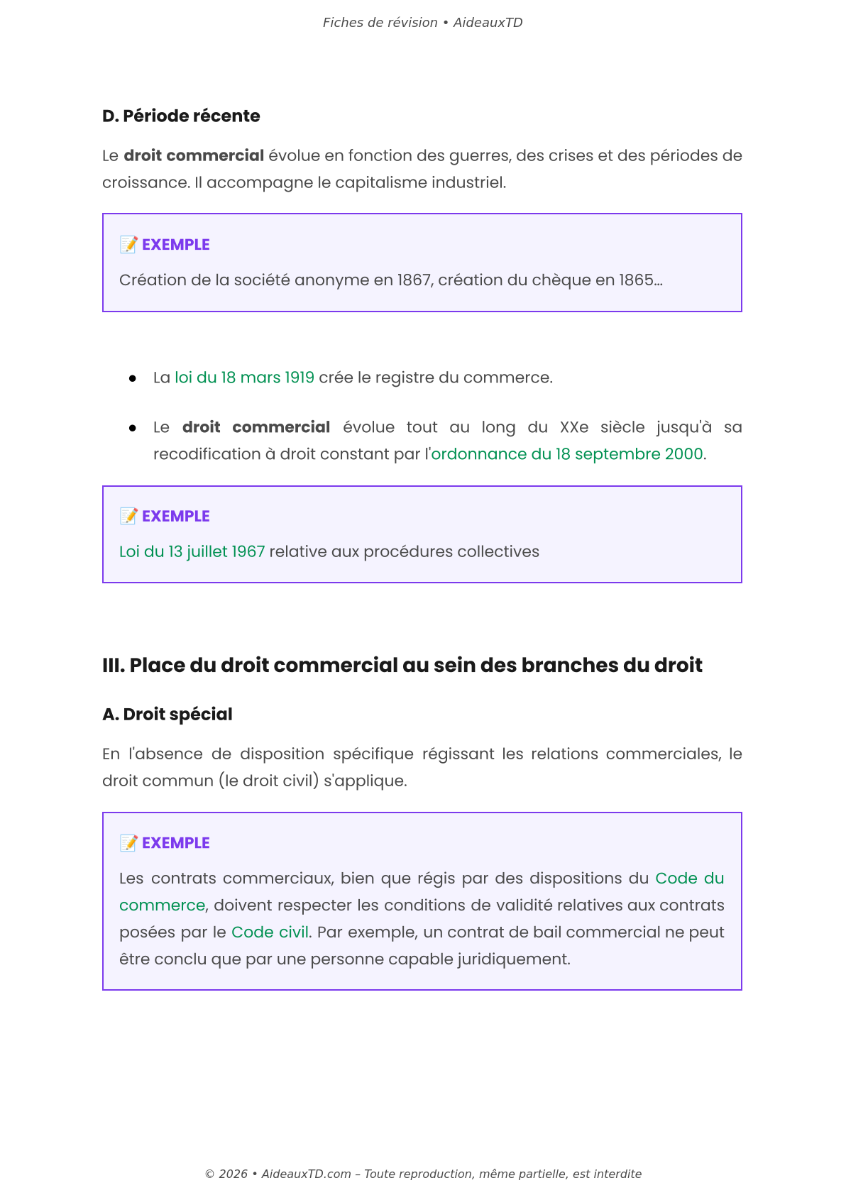 Fiches de révision — Droit commercial
