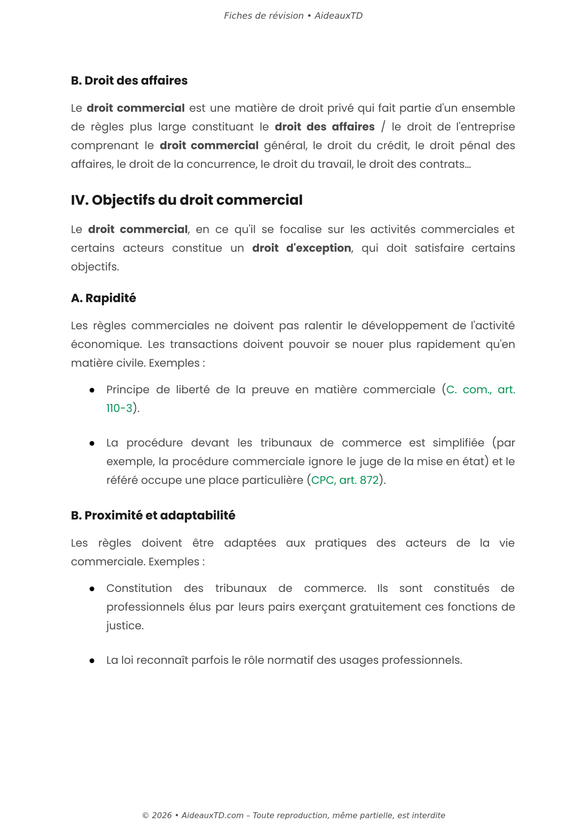 Fiches de révision — Droit commercial