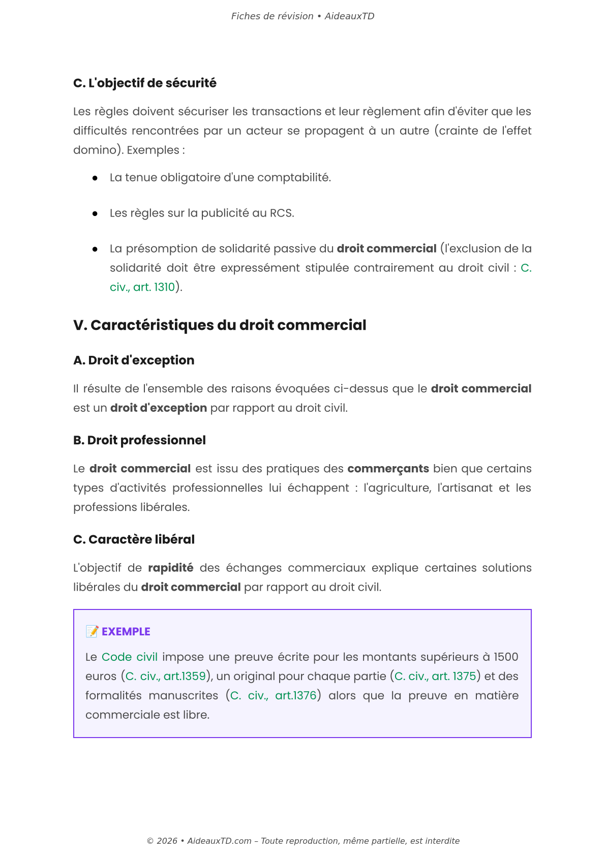 Fiches de révision — Droit commercial