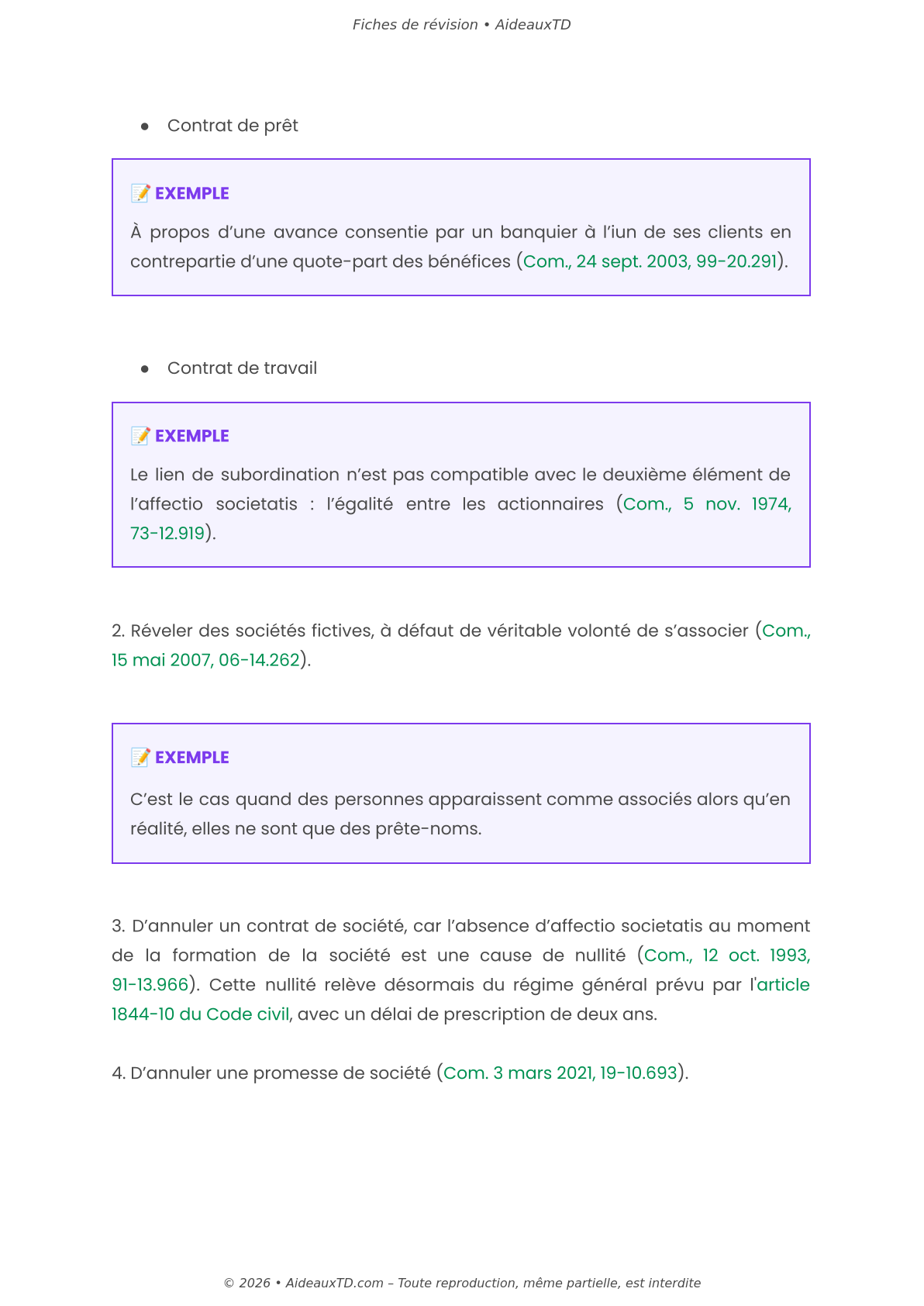 Fiches de révision — Droit commun des sociétés
