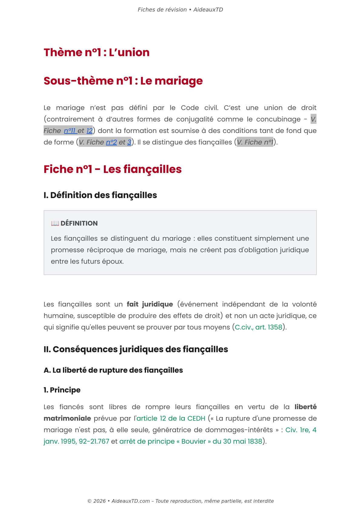 Fiches de révision — Droit de la famille