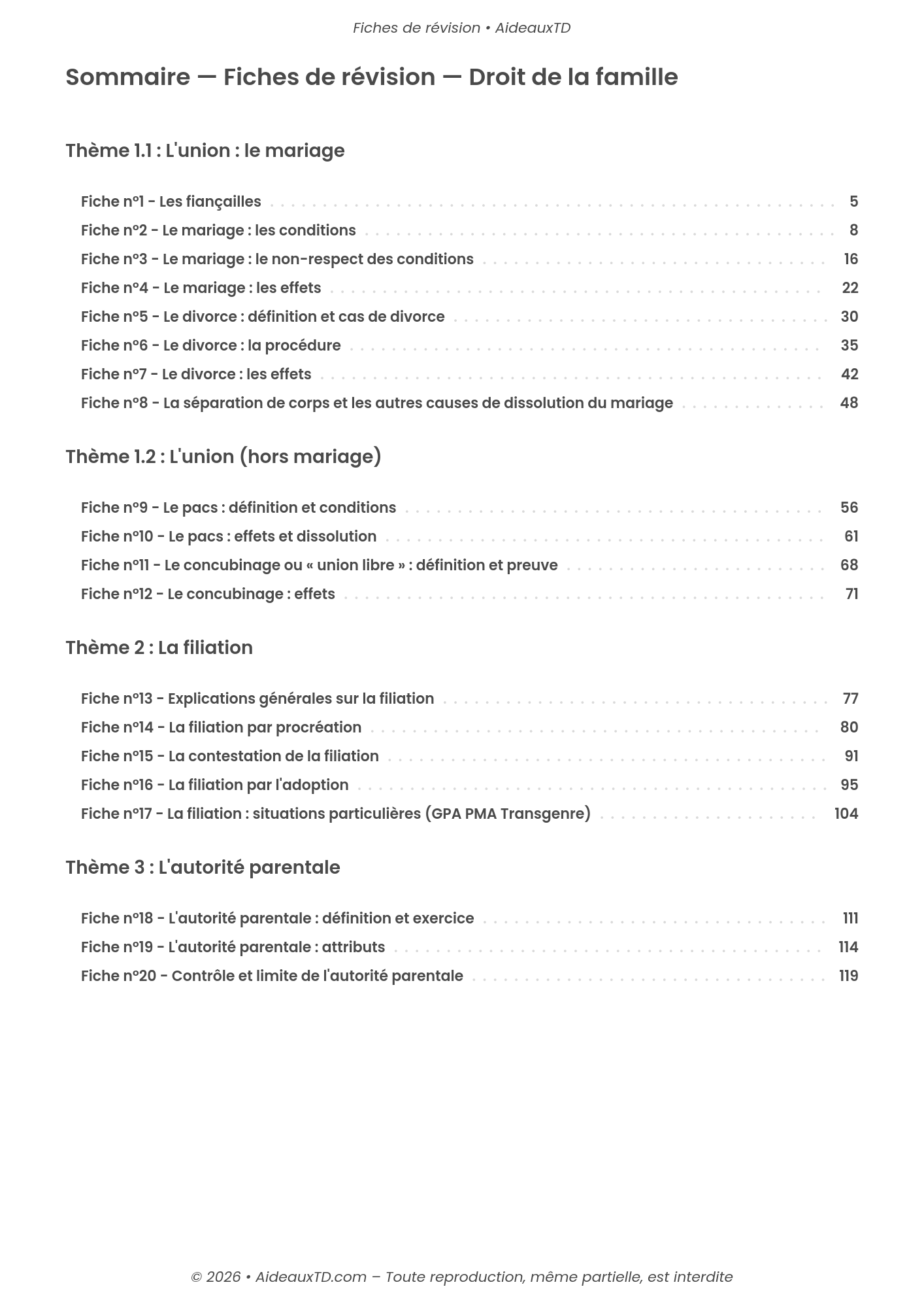 Fiches de révision — Droit de la famille
