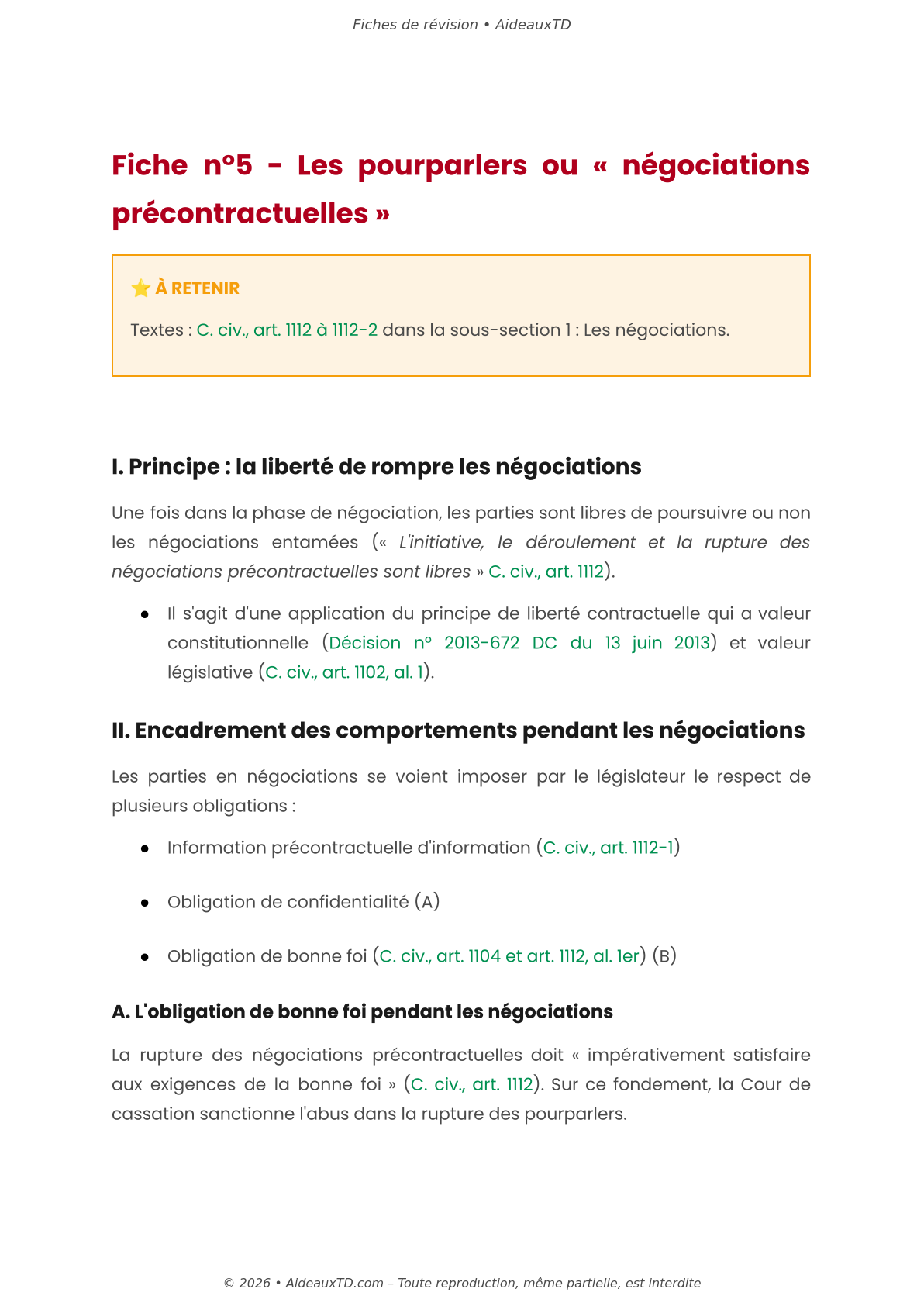 Fiches de révision — Droit des contrats