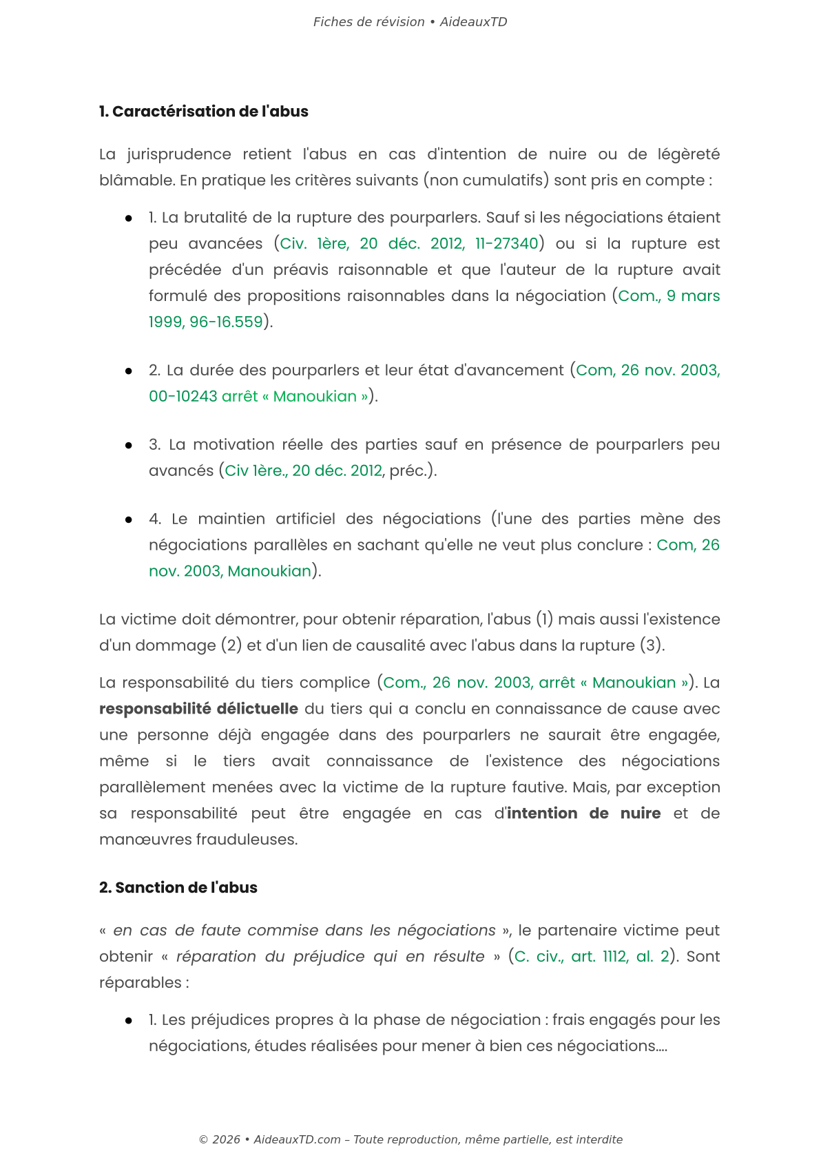 Fiches de révision — Droit des contrats