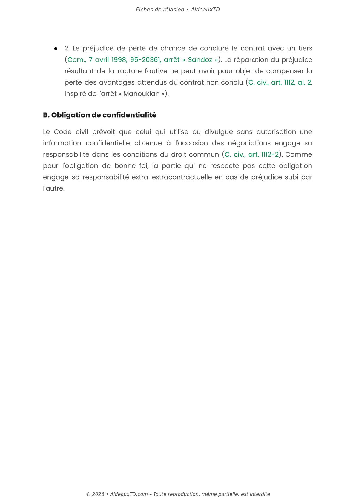 Fiches de révision — Droit des contrats