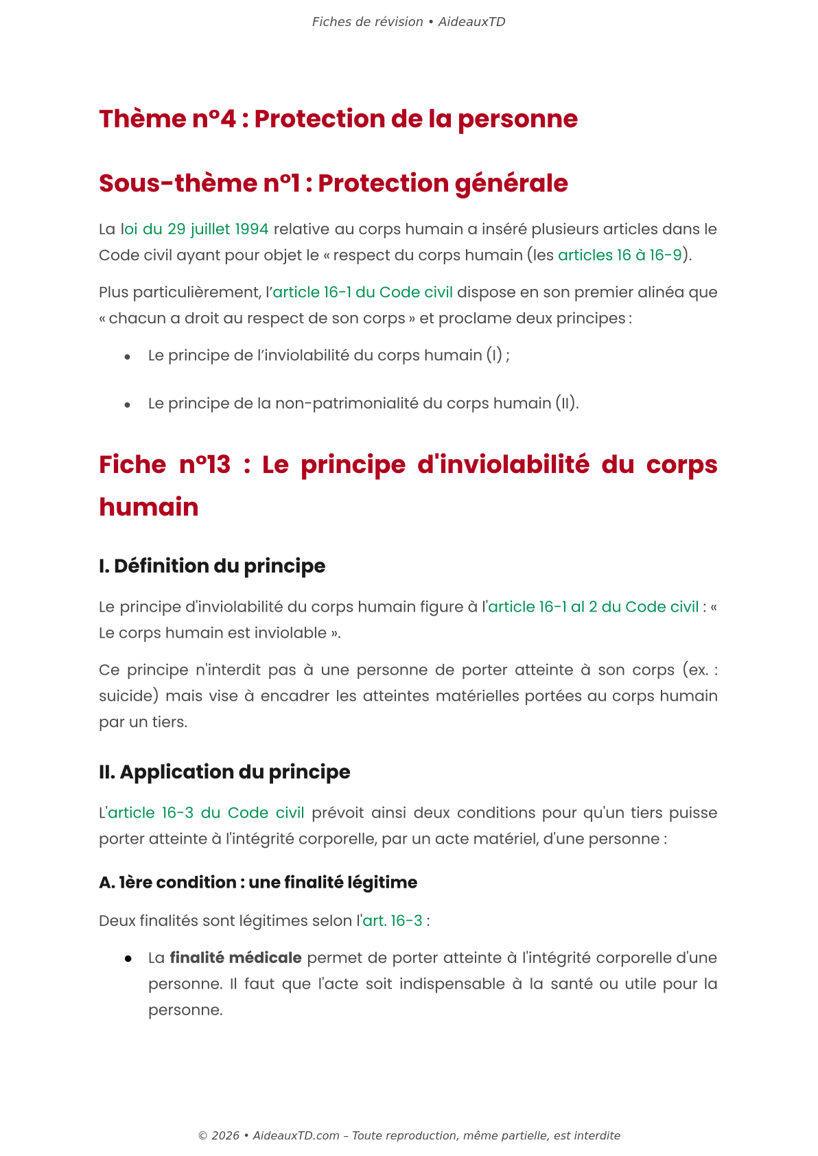 Fiches de révision — Droit des personnes