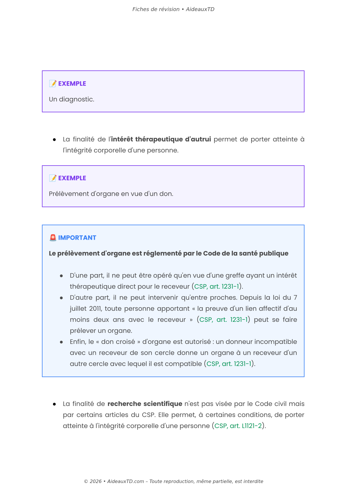 Fiches de révision — Droit des personnes