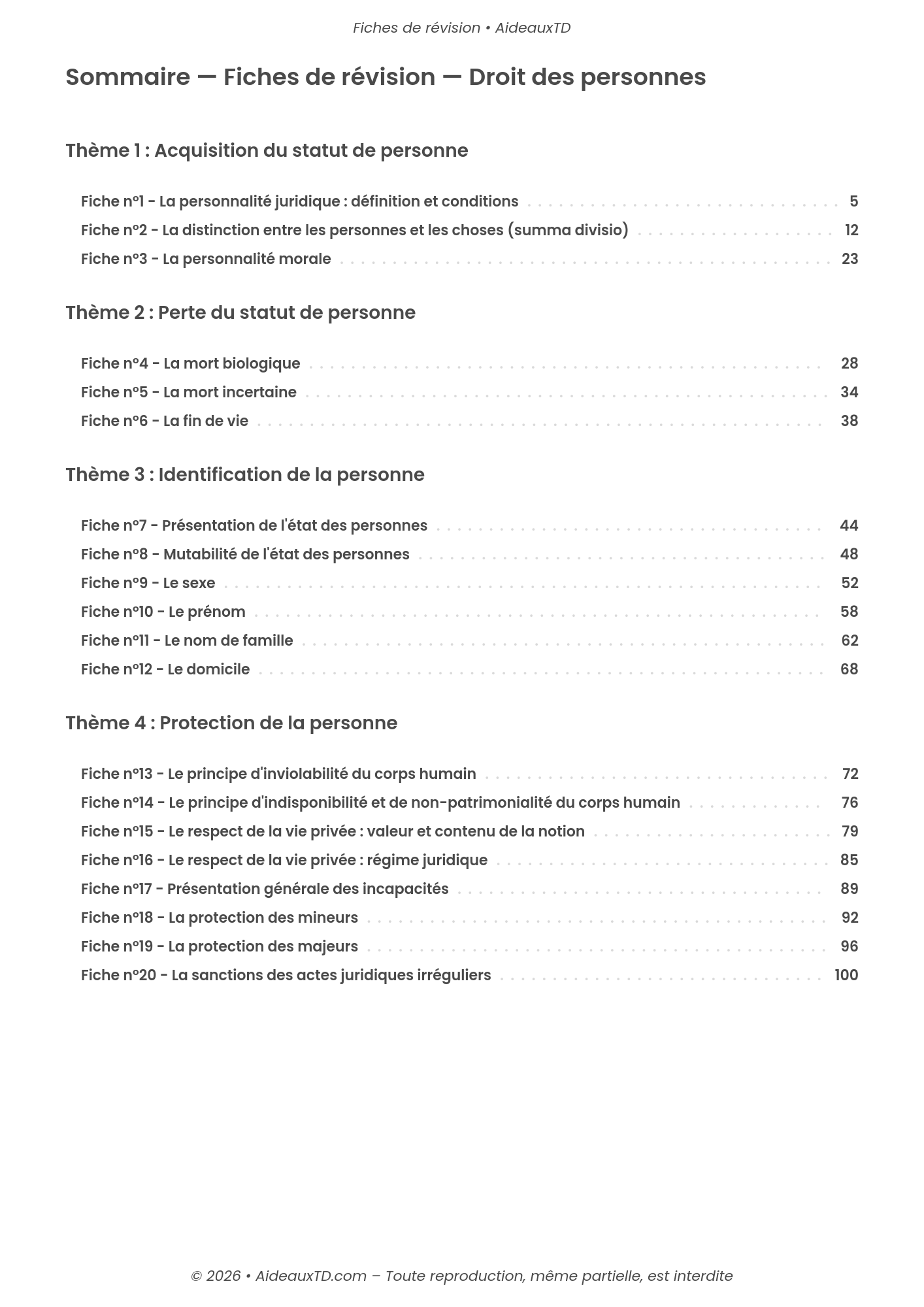 Fiches de révision — Droit des personnes