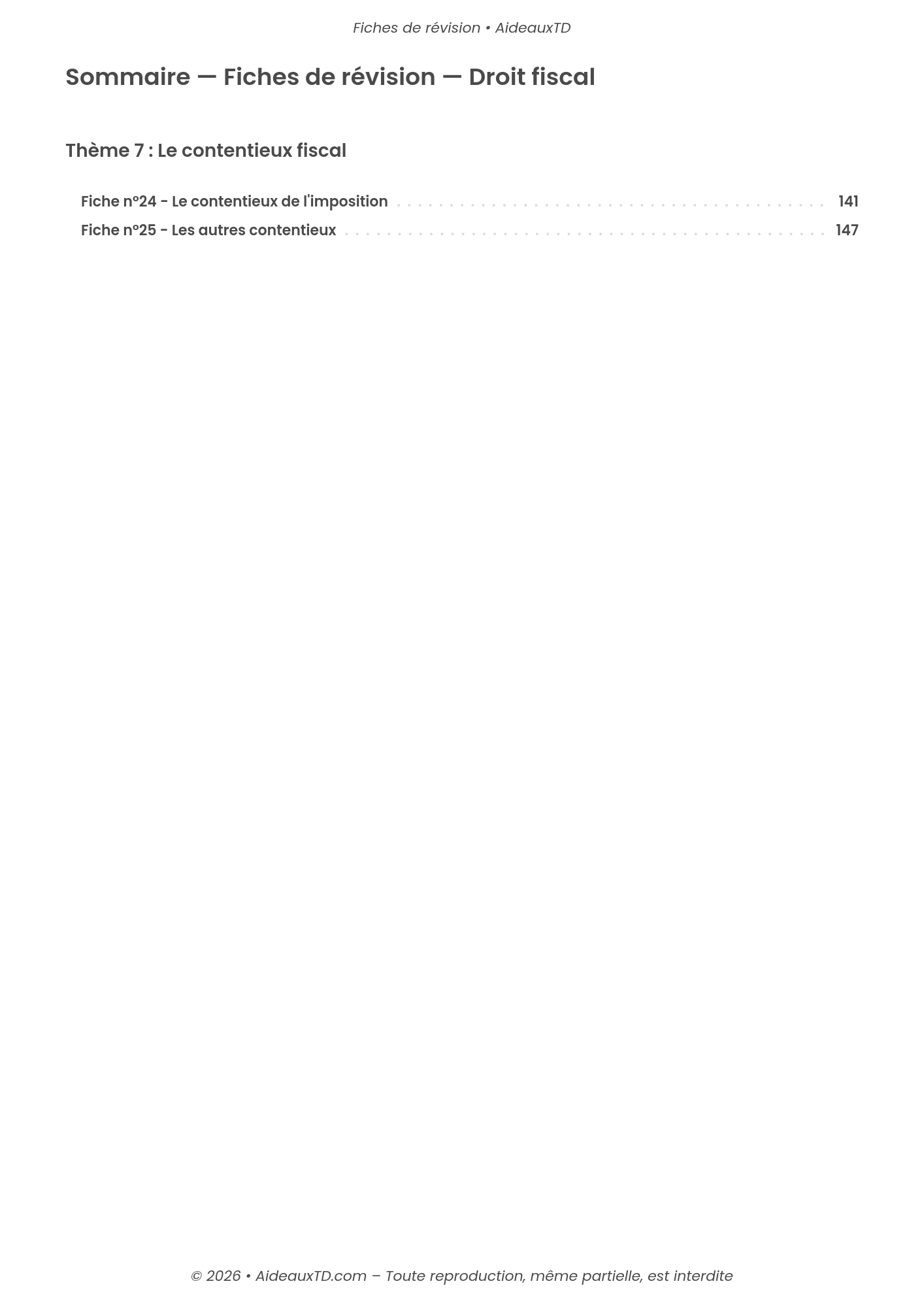 Fiches de révision — Droit fiscal