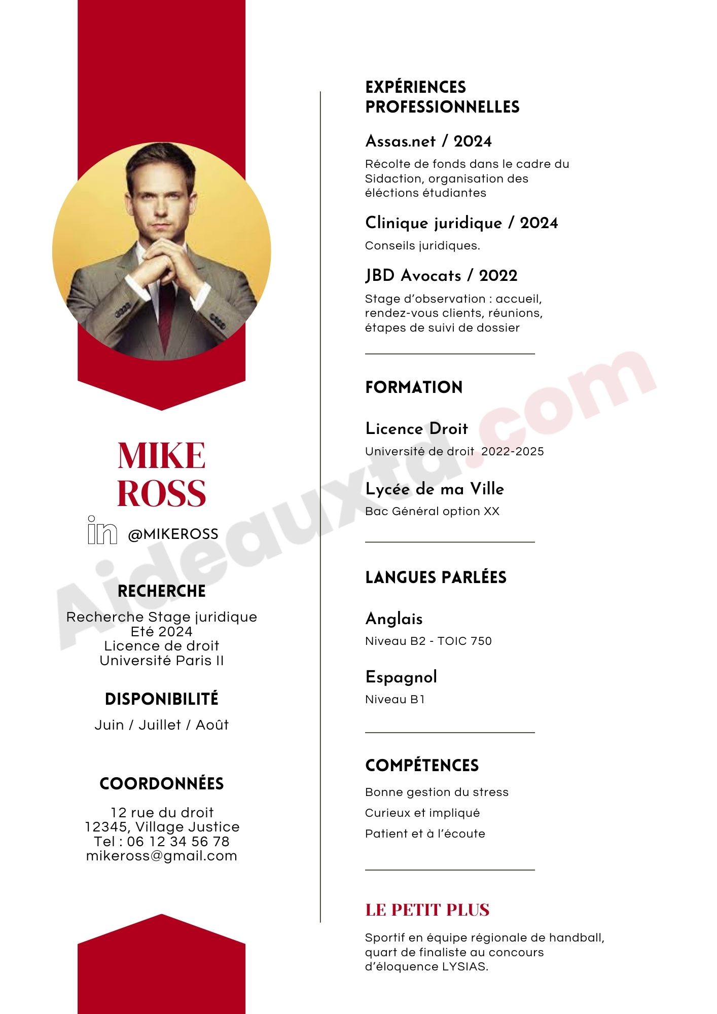Exemple CV Stage droit aideautd.com