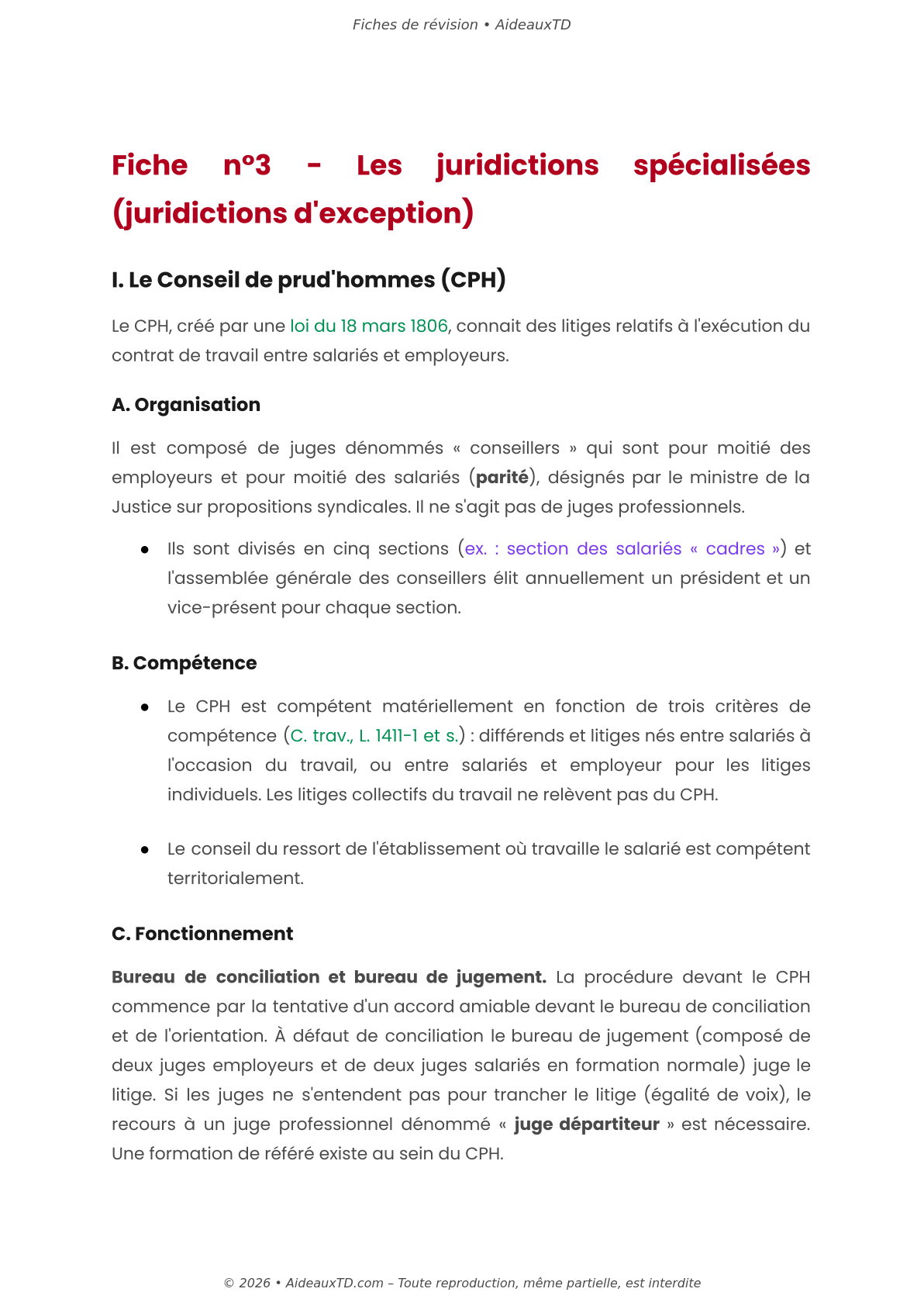 Fiches de révision — Institutions juridictionnelles