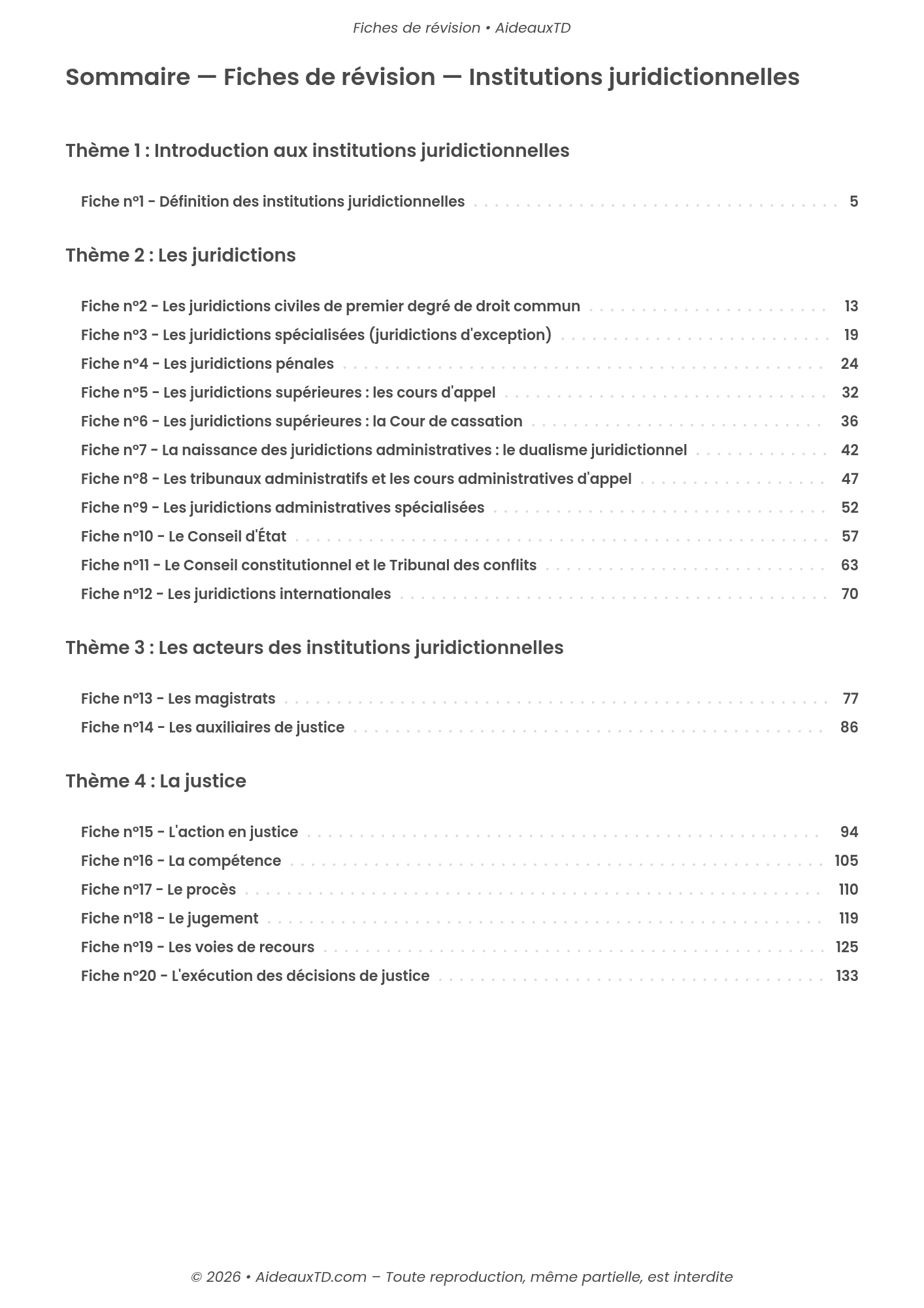 Fiches de révision — Institutions juridictionnelles