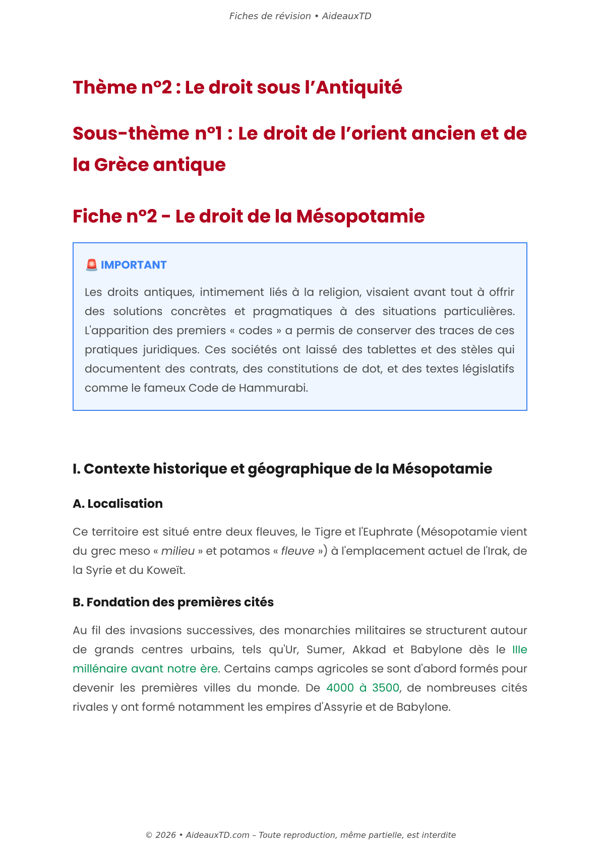 Fiches de révision — Introduction historique au droit