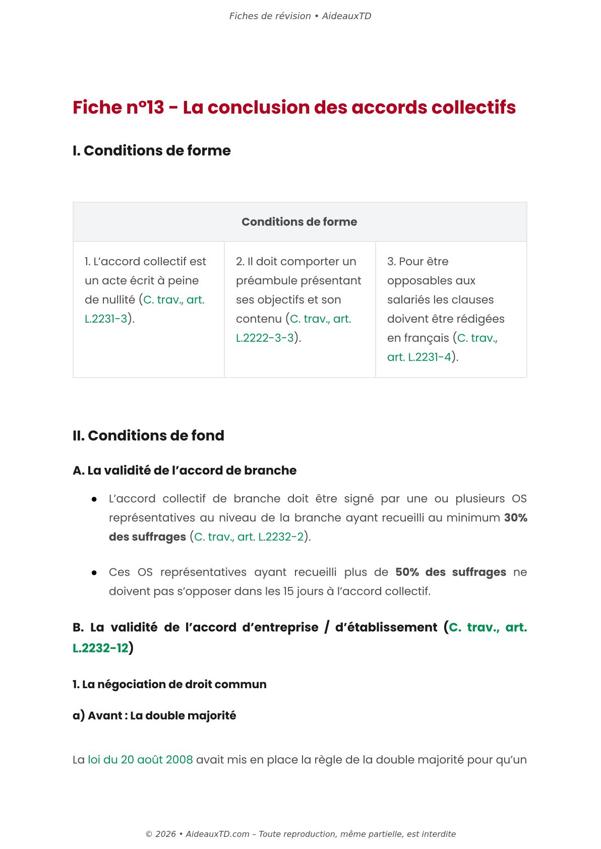 Fiches de révision — Relations collectives de travail