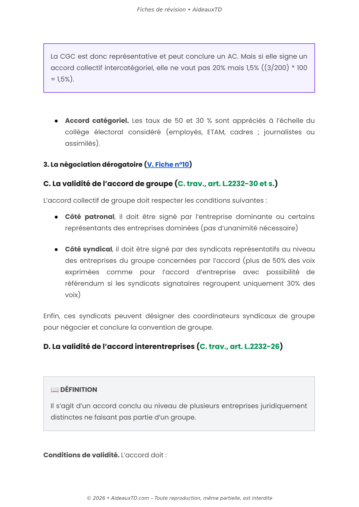 Fiches de révision — Relations collectives de travail