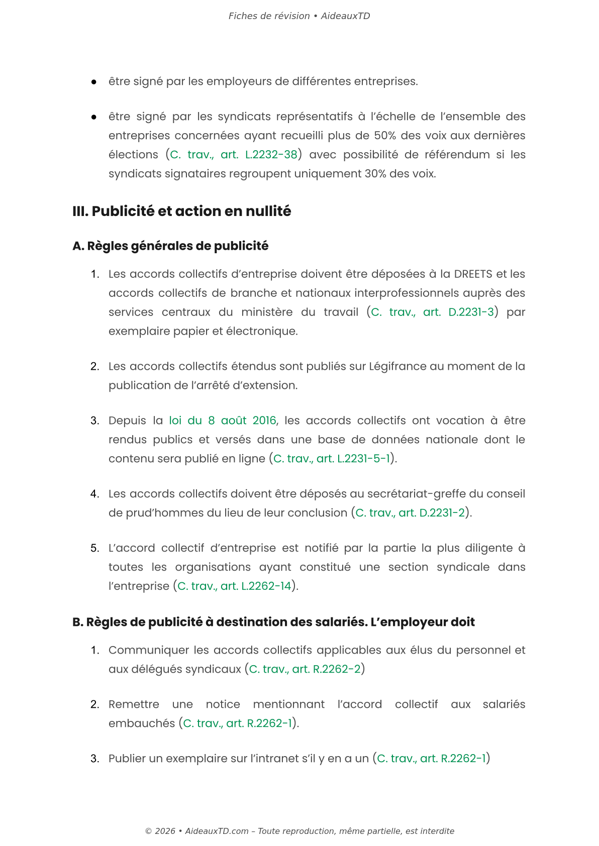 Fiches de révision — Relations collectives de travail