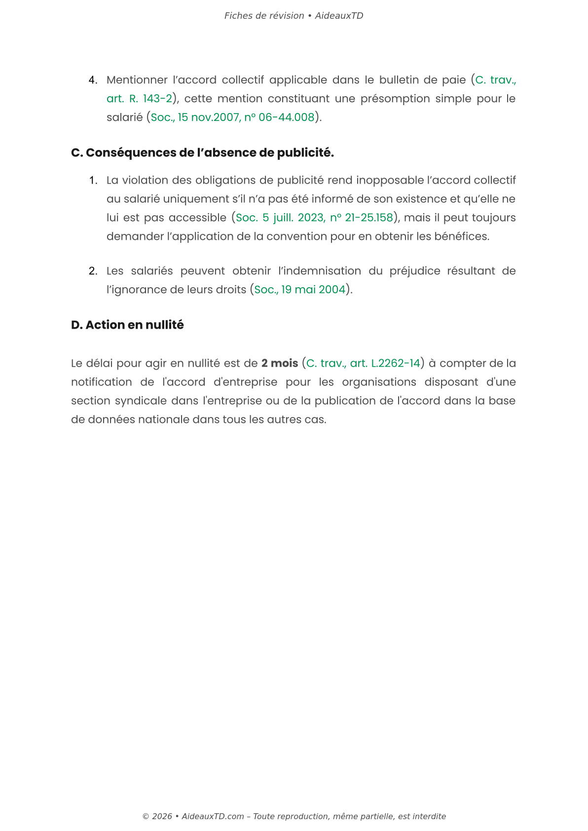 Fiches de révision — Relations collectives de travail