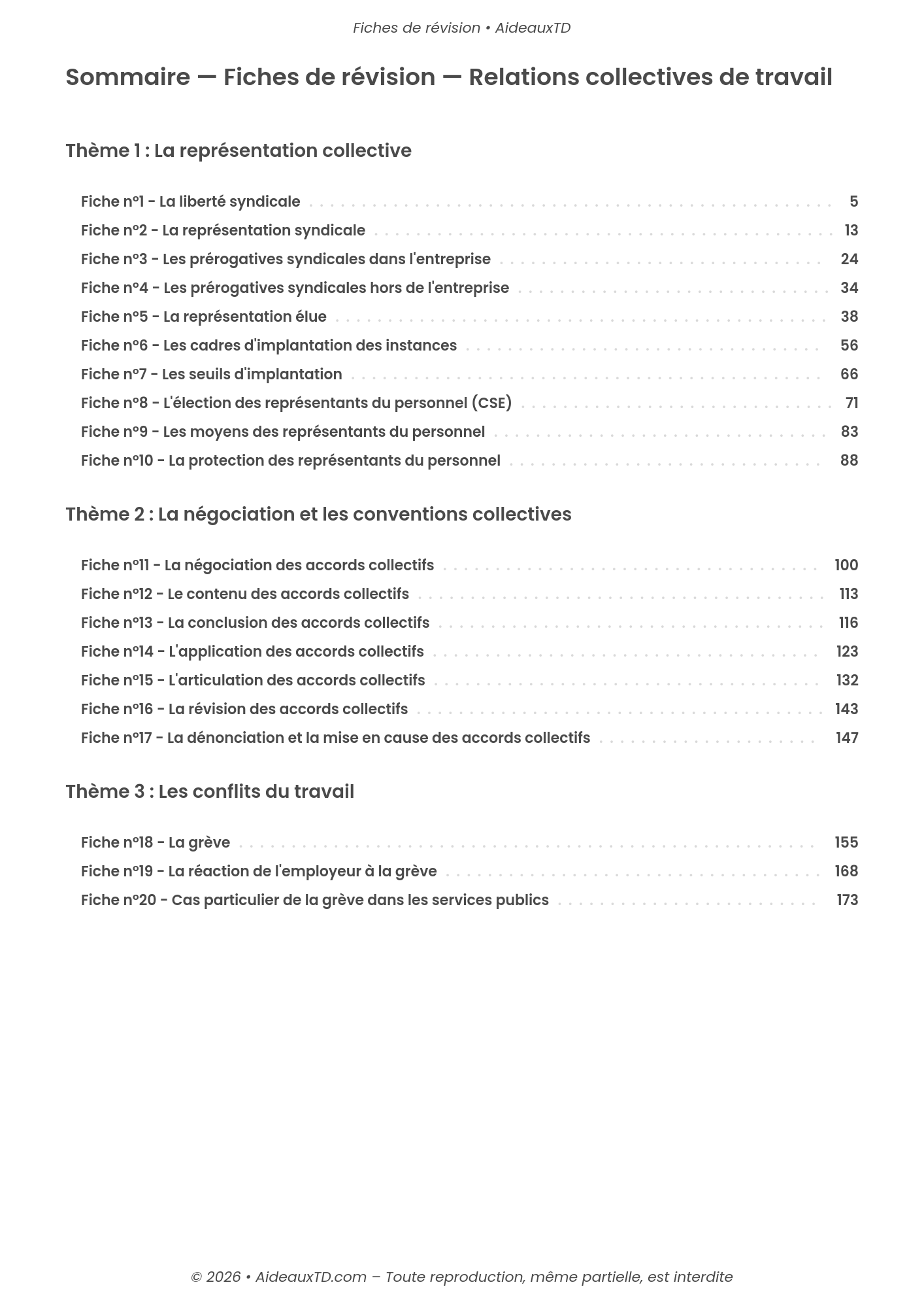 Fiches de révision — Relations collectives de travail