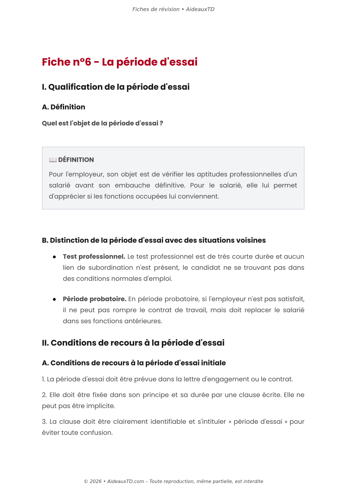 Fiches de révision — Relations individuelles de travail