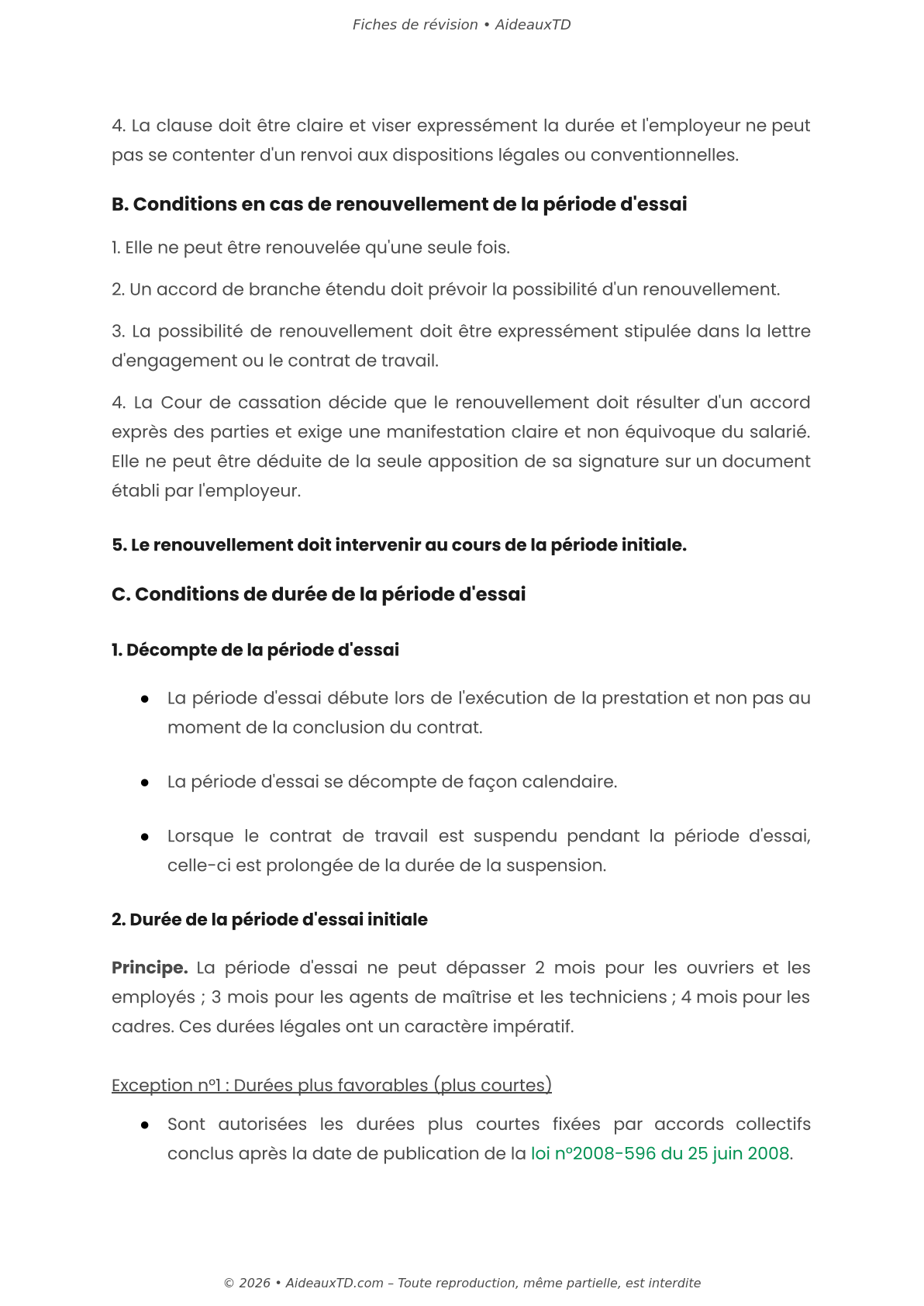 Fiches de révision — Relations individuelles de travail