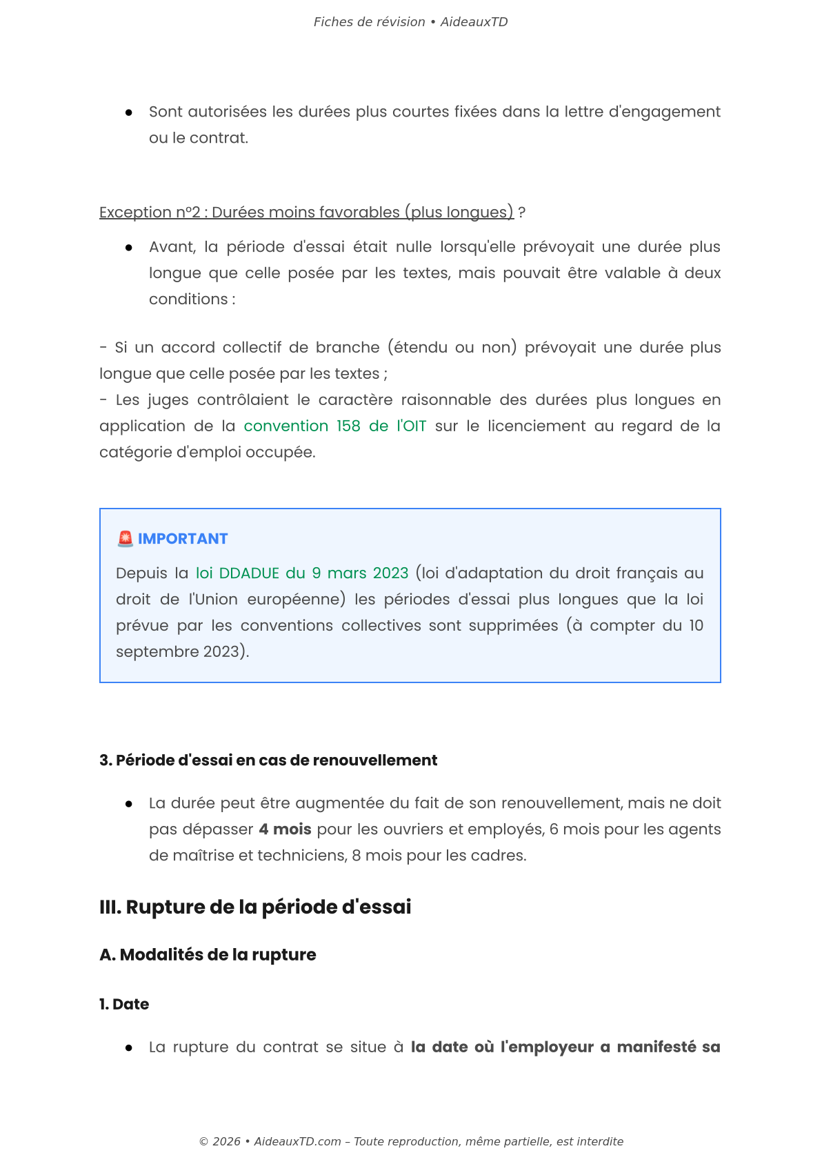 Fiches de révision — Relations individuelles de travail