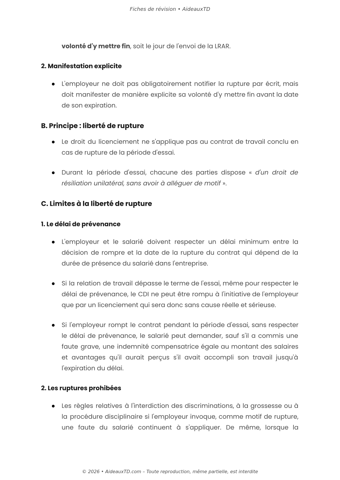 Fiches de révision — Relations individuelles de travail