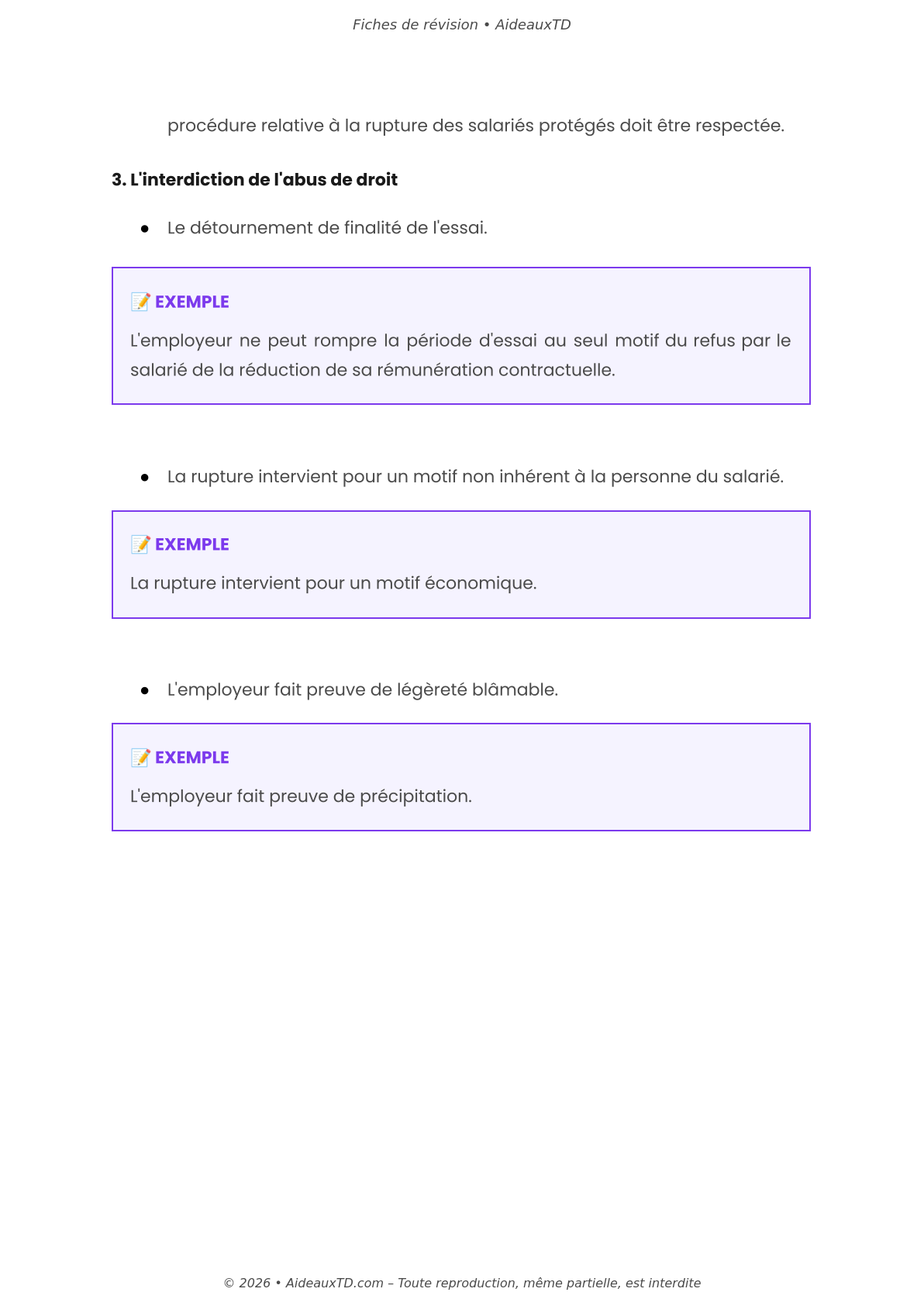 Fiches de révision — Relations individuelles de travail
