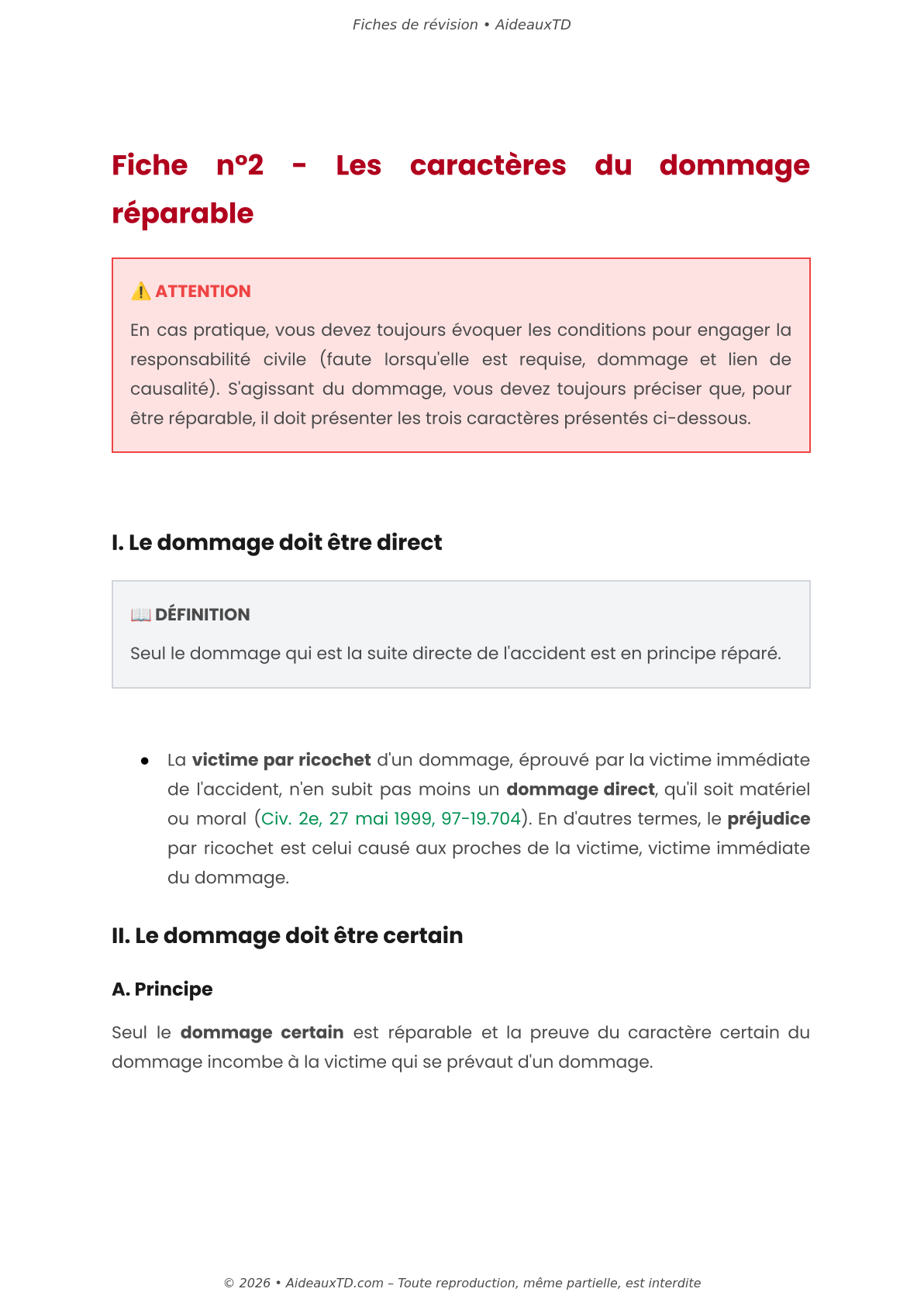 Fiches de révision — Responsabilité civile