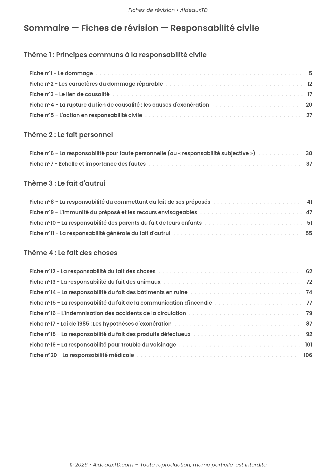 Fiches de révision — Responsabilité civile