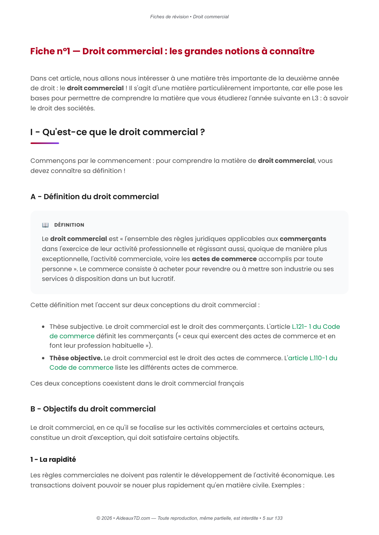 Fiches de révision — Droit commercial