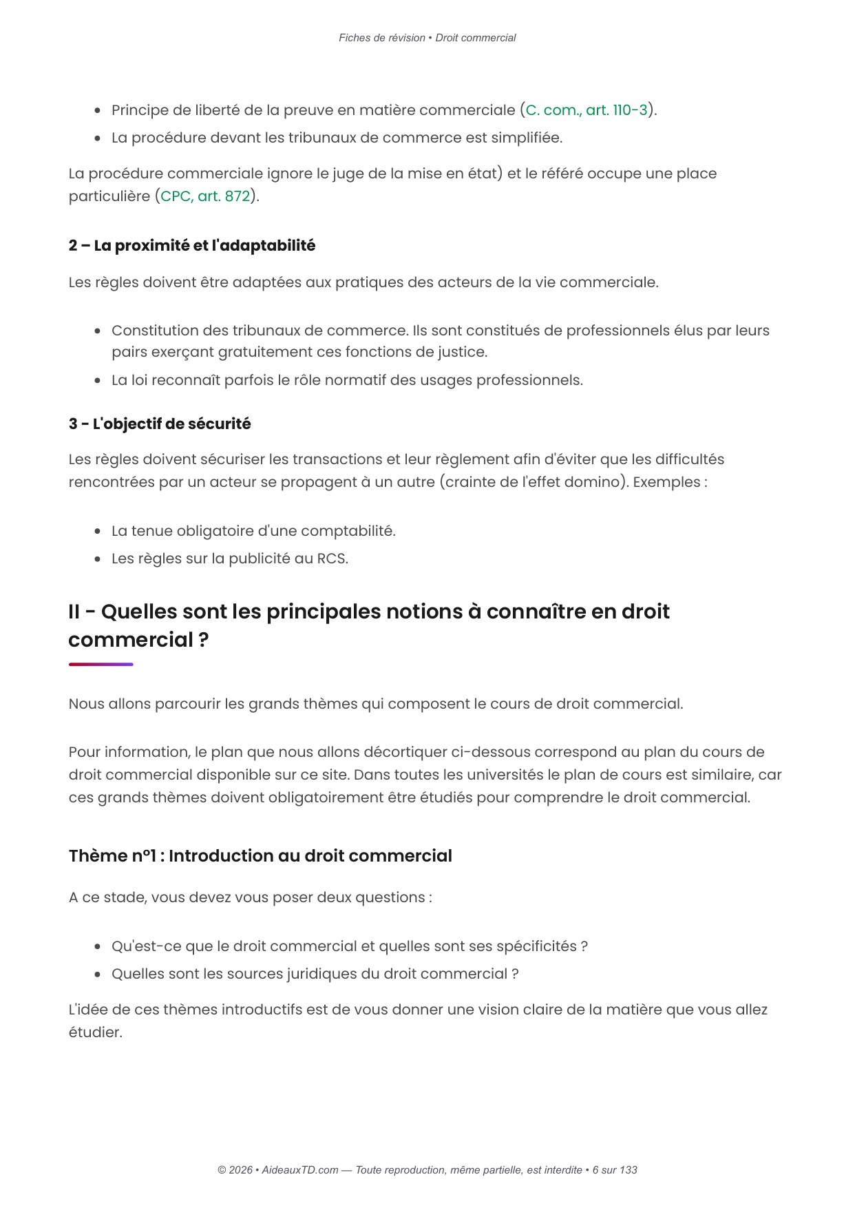 Fiches de révision — Droit commercial