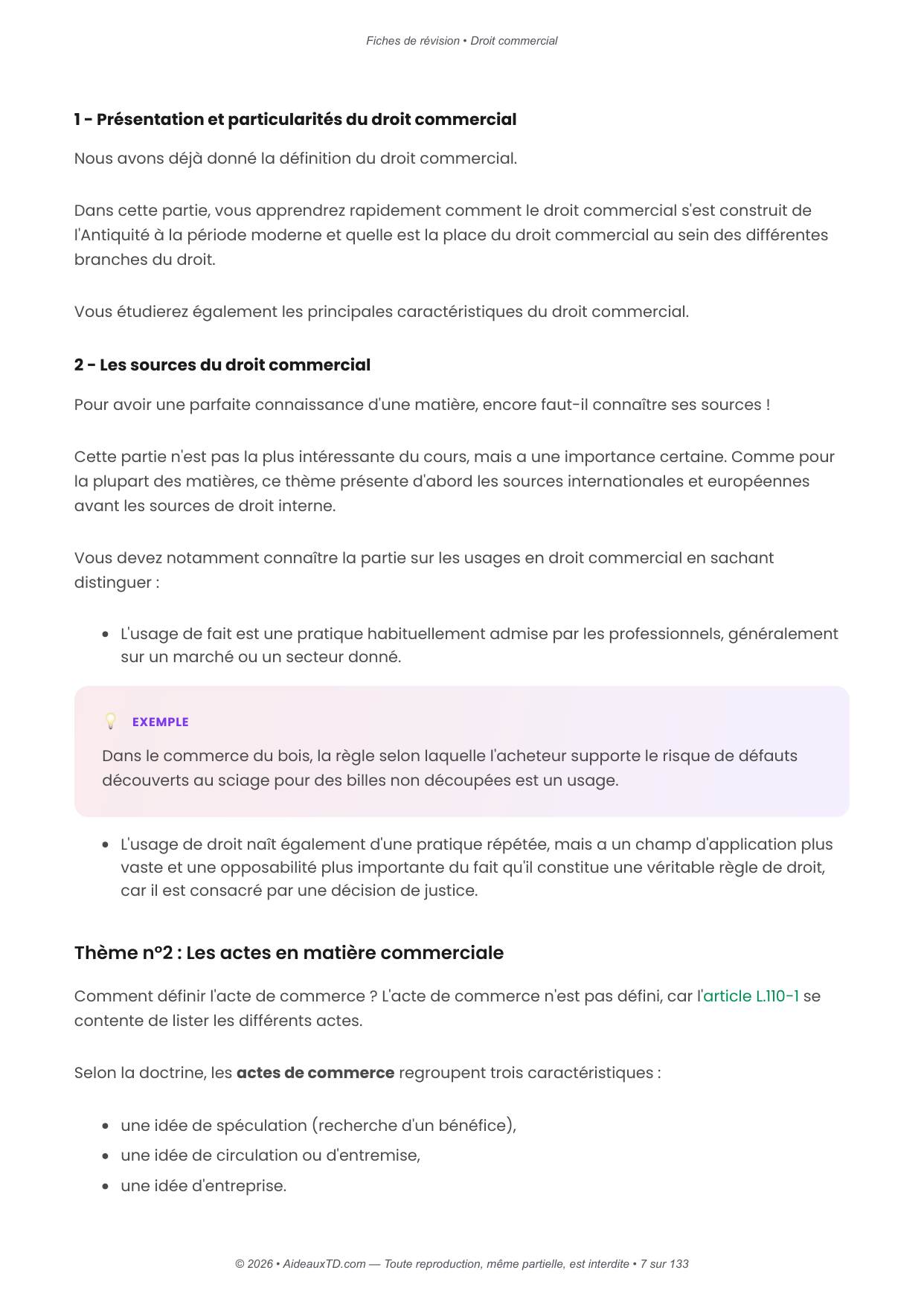 Fiches de révision — Droit commercial