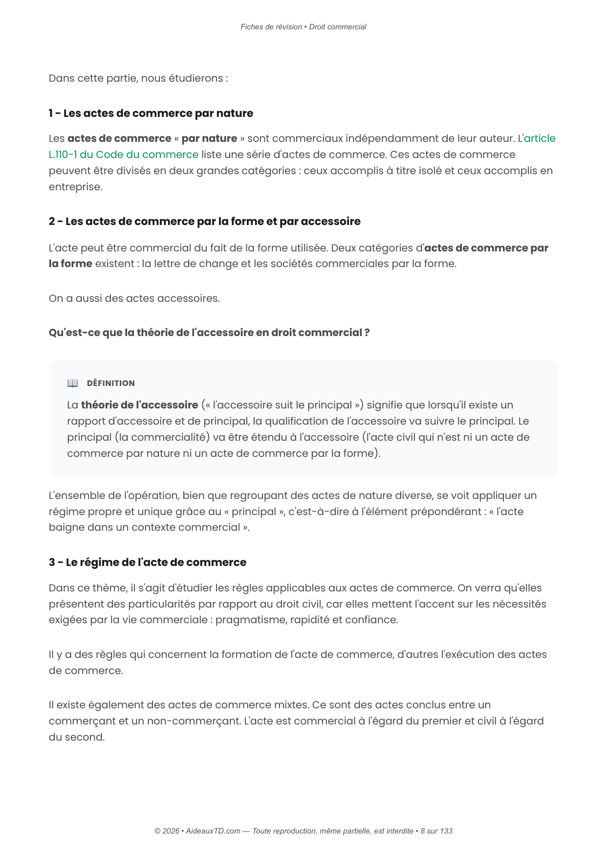 Fiches de révision — Droit commercial