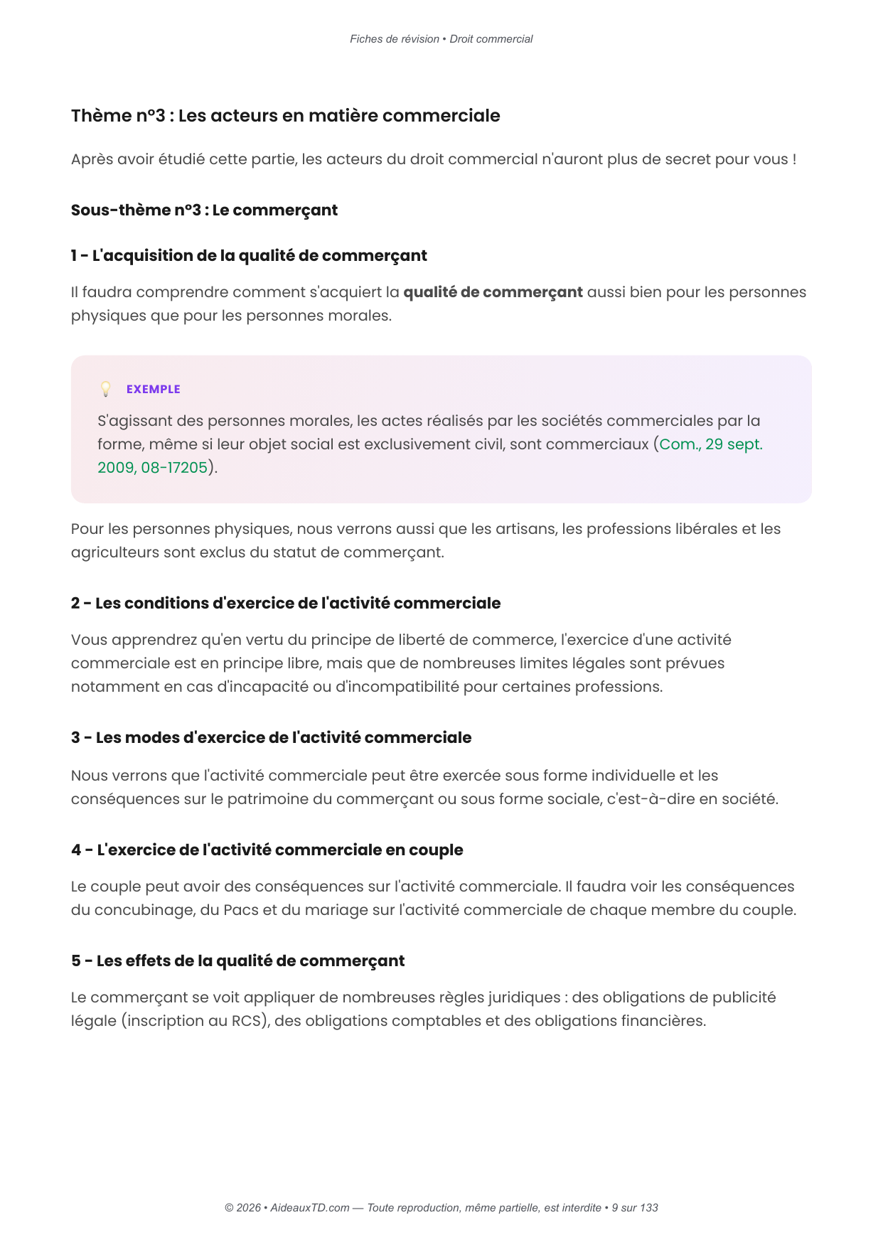Fiches de révision — Droit commercial