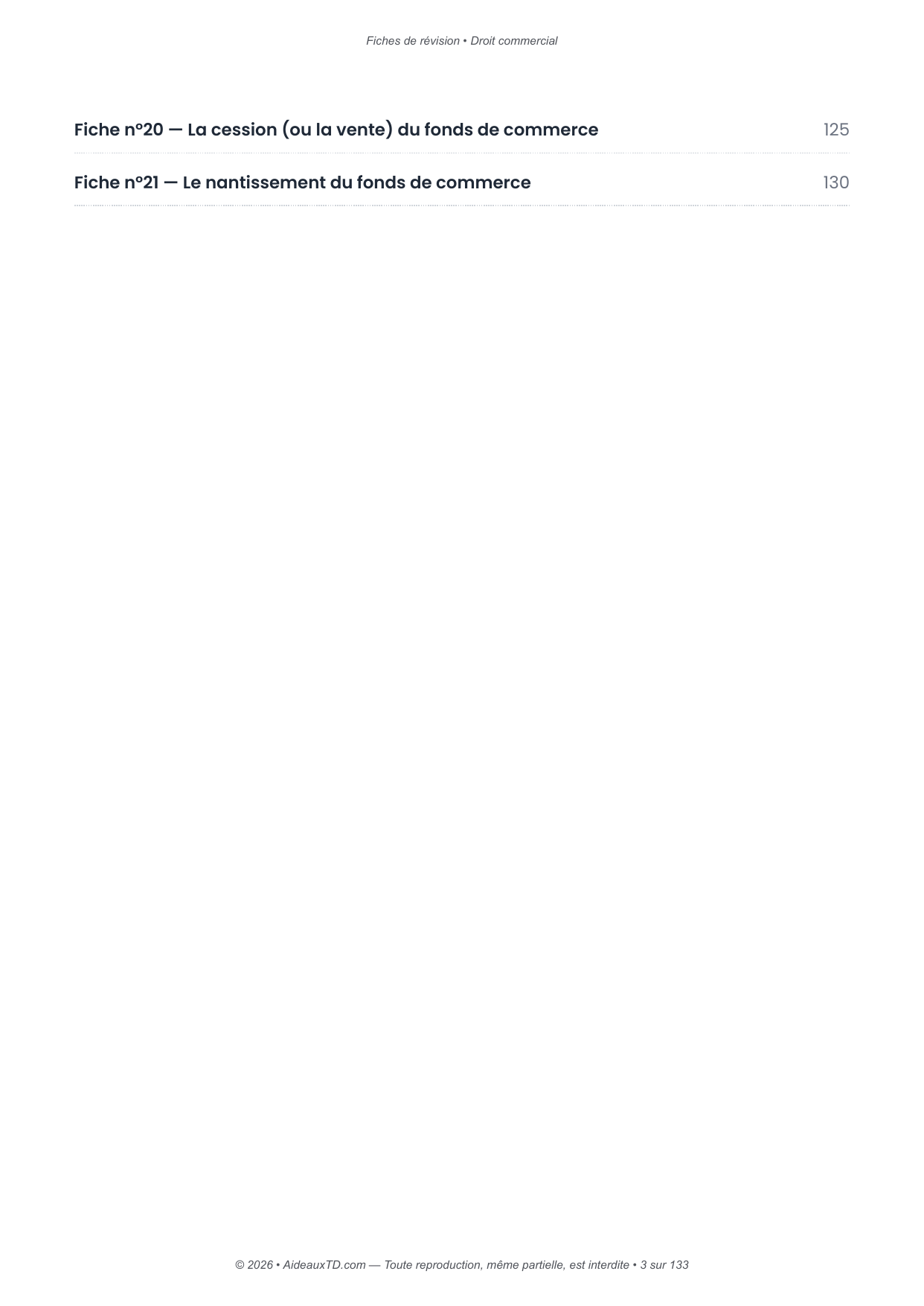 Fiches de révision — Droit commercial