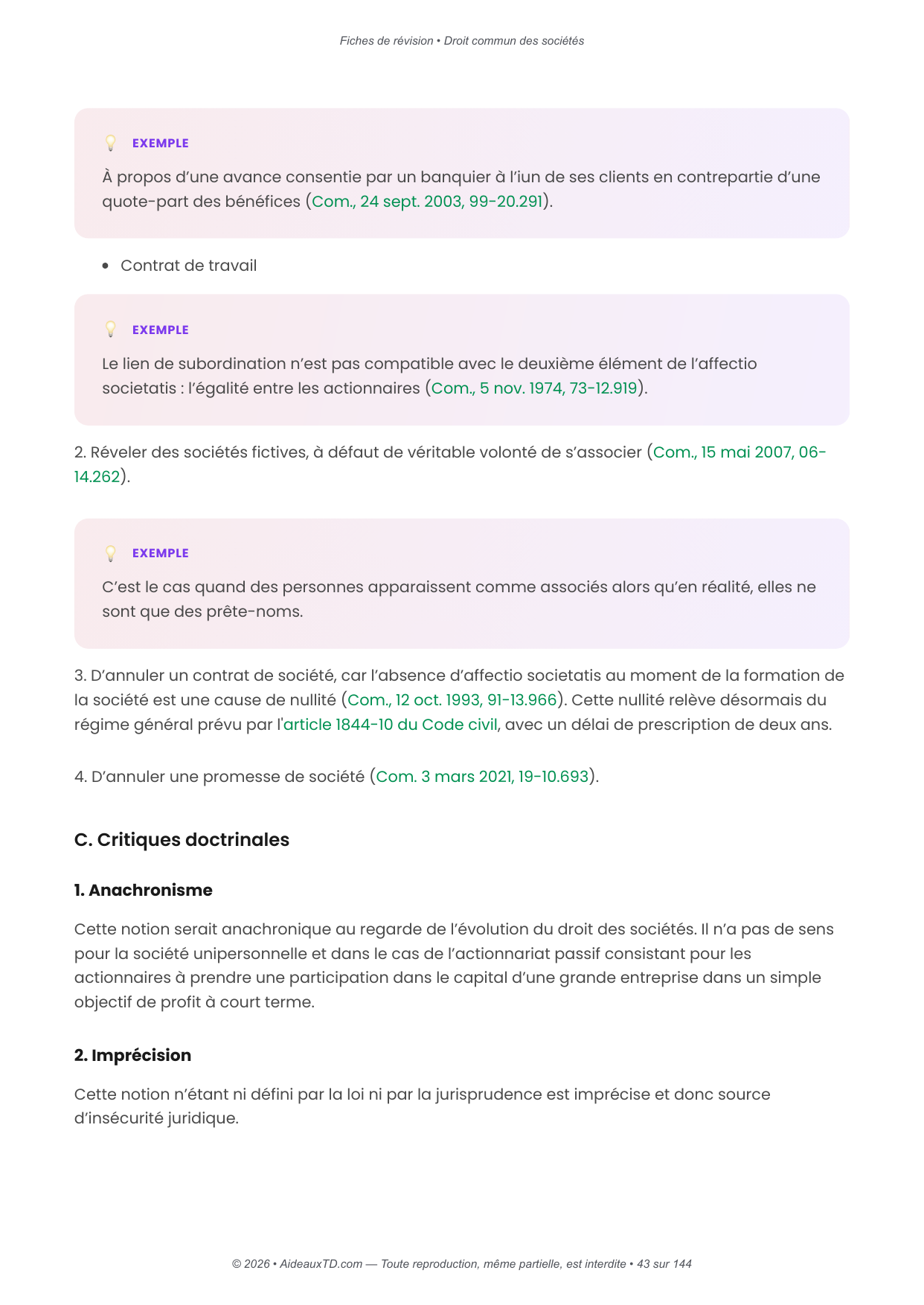 Fiches de révision — Droit commun des sociétés