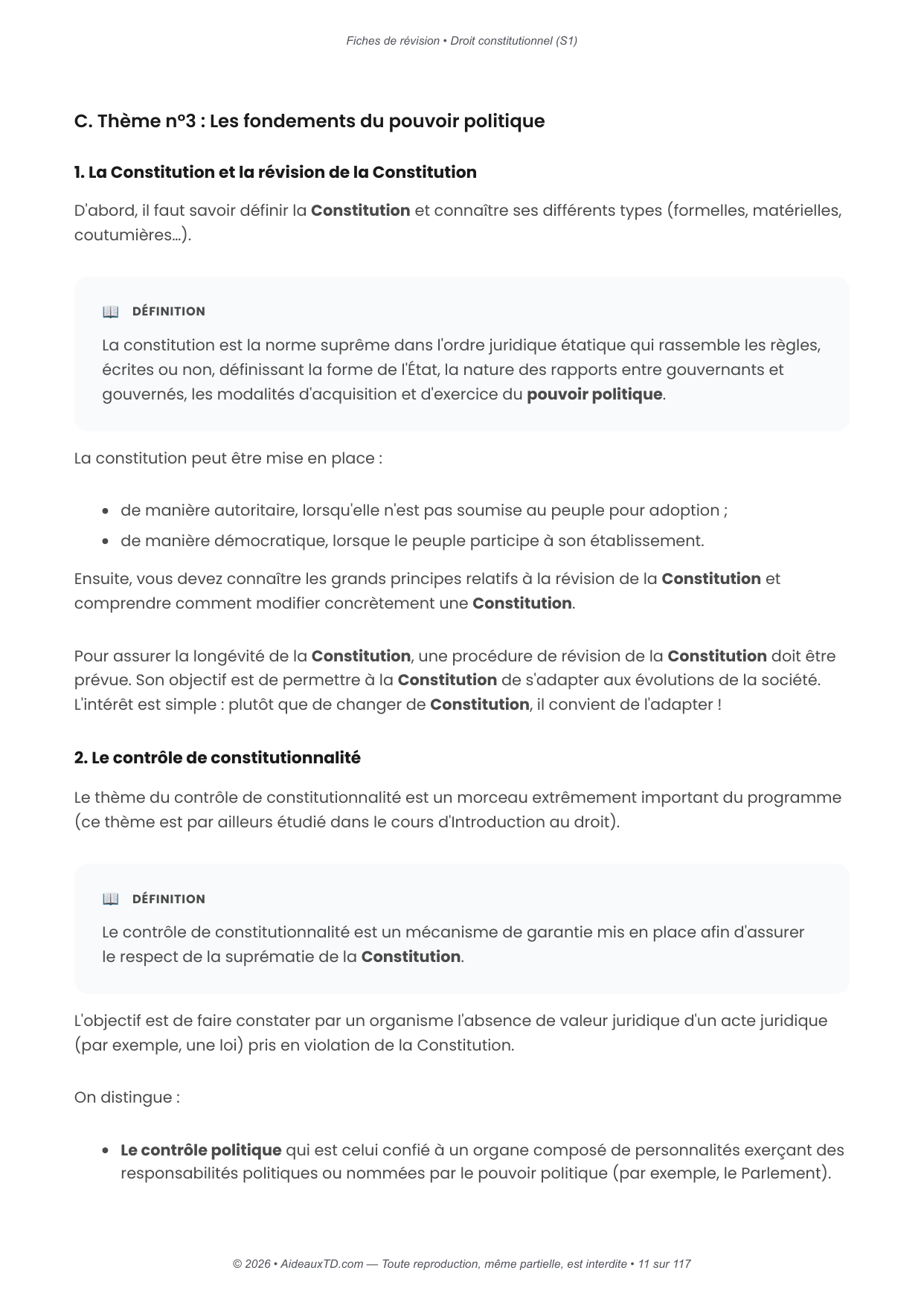 Fiches de révision — Droit constitutionnel (S1)