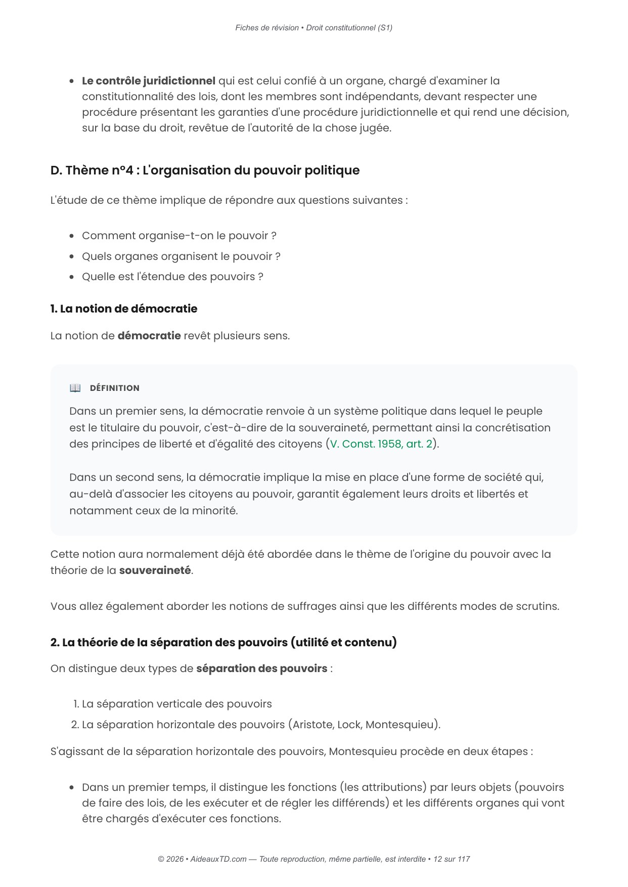 Fiches de révision — Droit constitutionnel (S1)