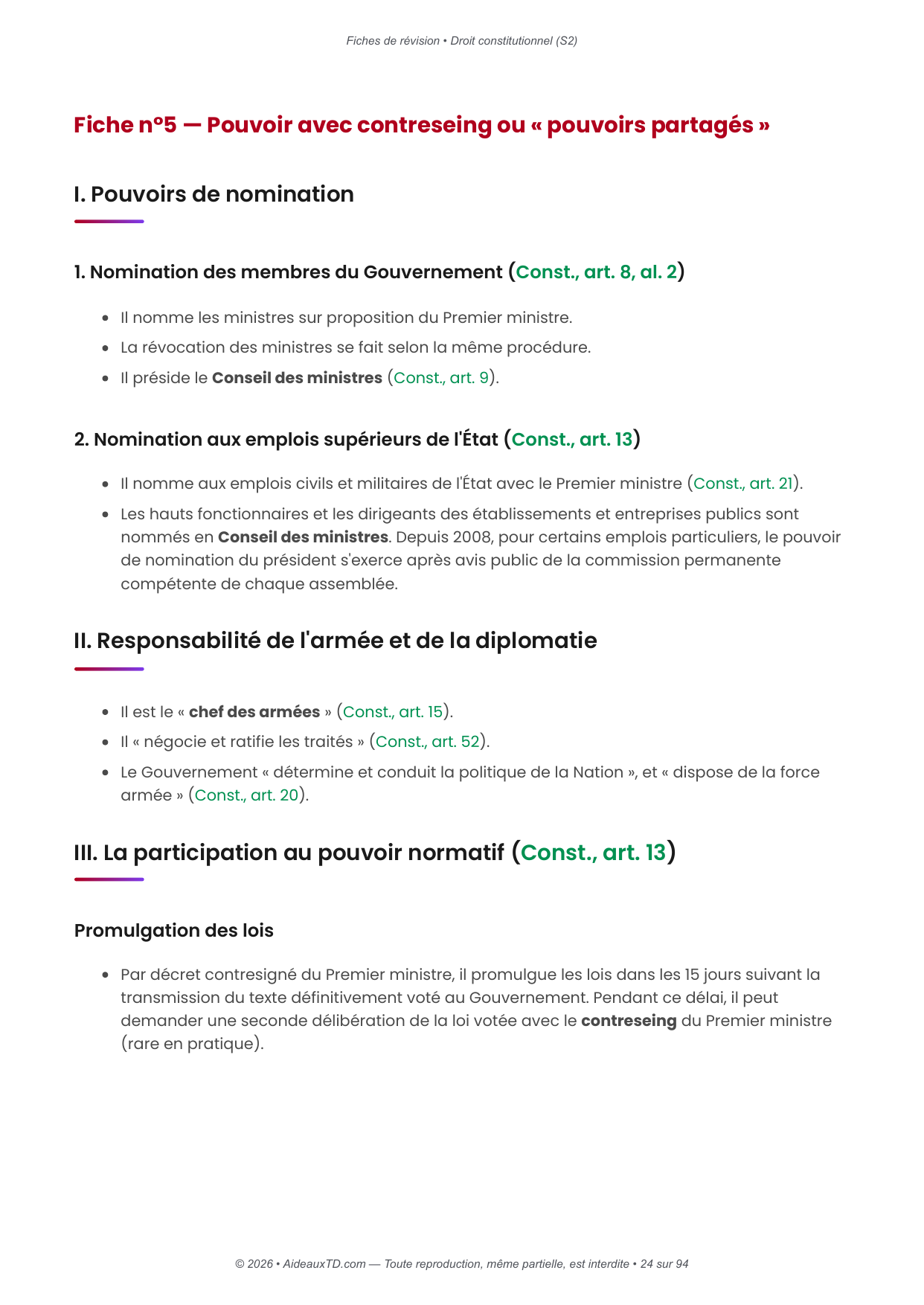 Fiches de révision — Droit constitutionnel (S2)