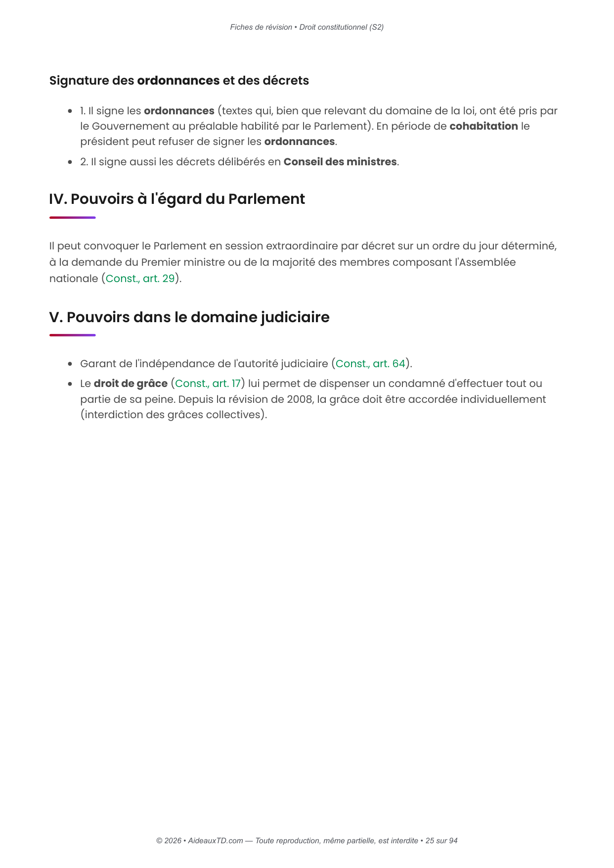 Fiches de révision — Droit constitutionnel (S2)