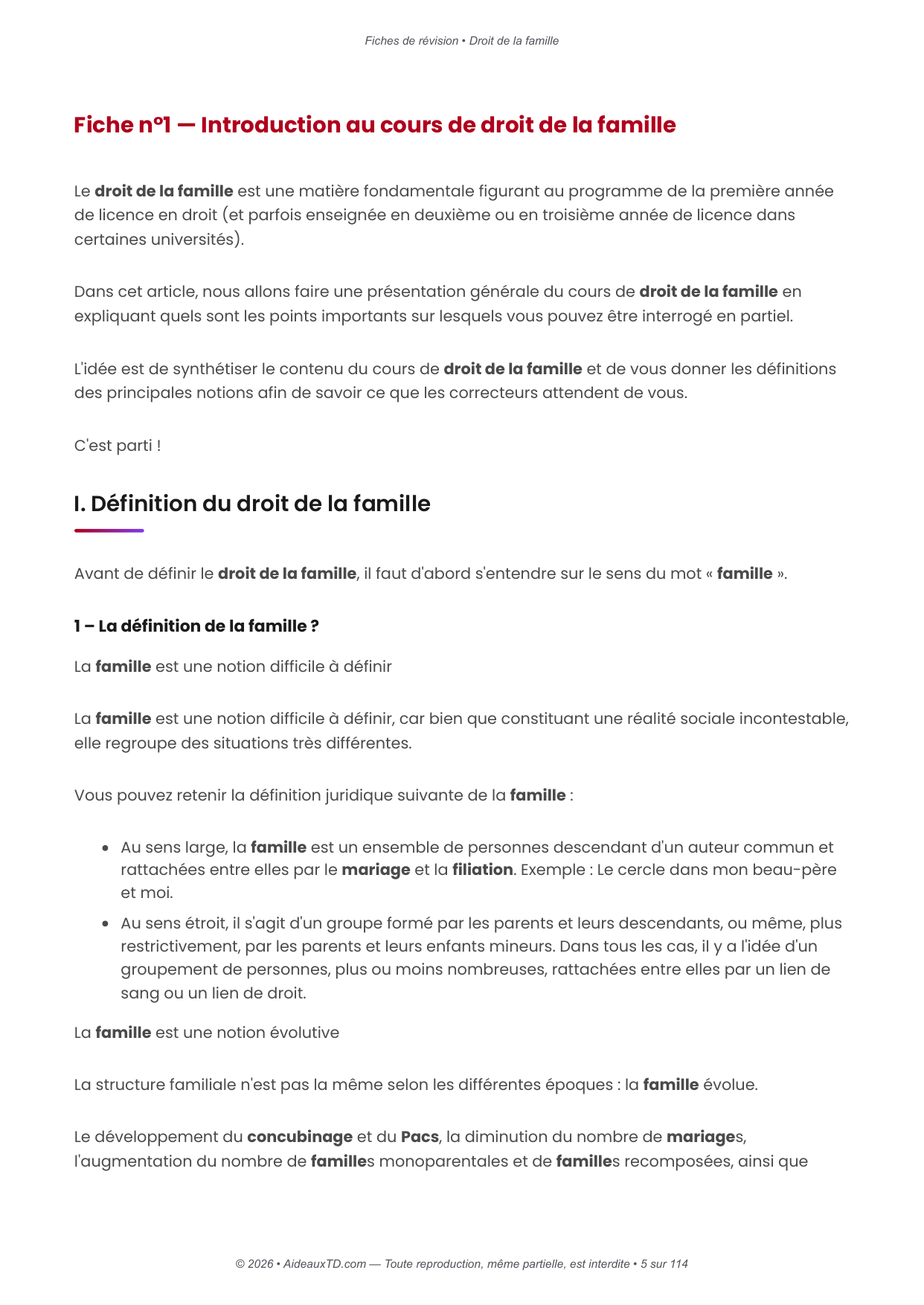 Fiches de révision — Droit de la famille