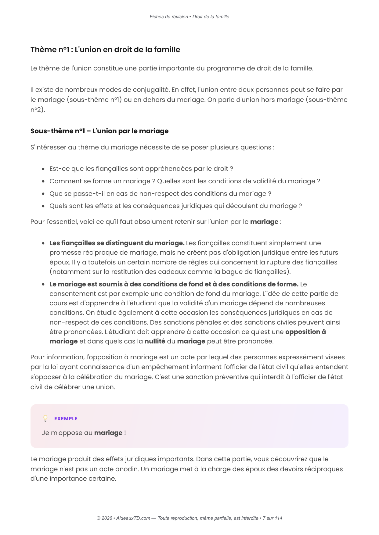 Fiches de révision — Droit de la famille